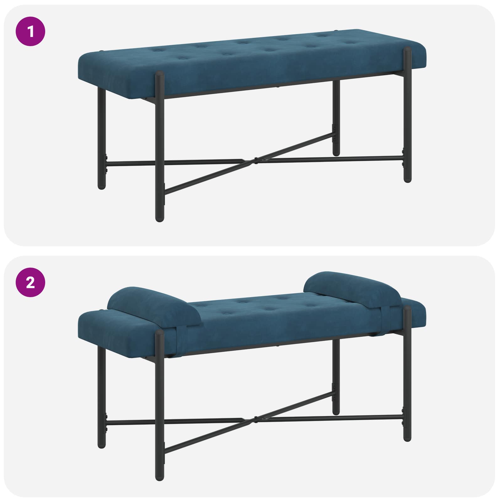 Banc capitonné à boutons avec coussins Bleu 110 x 40 x 46 cm - XIOS