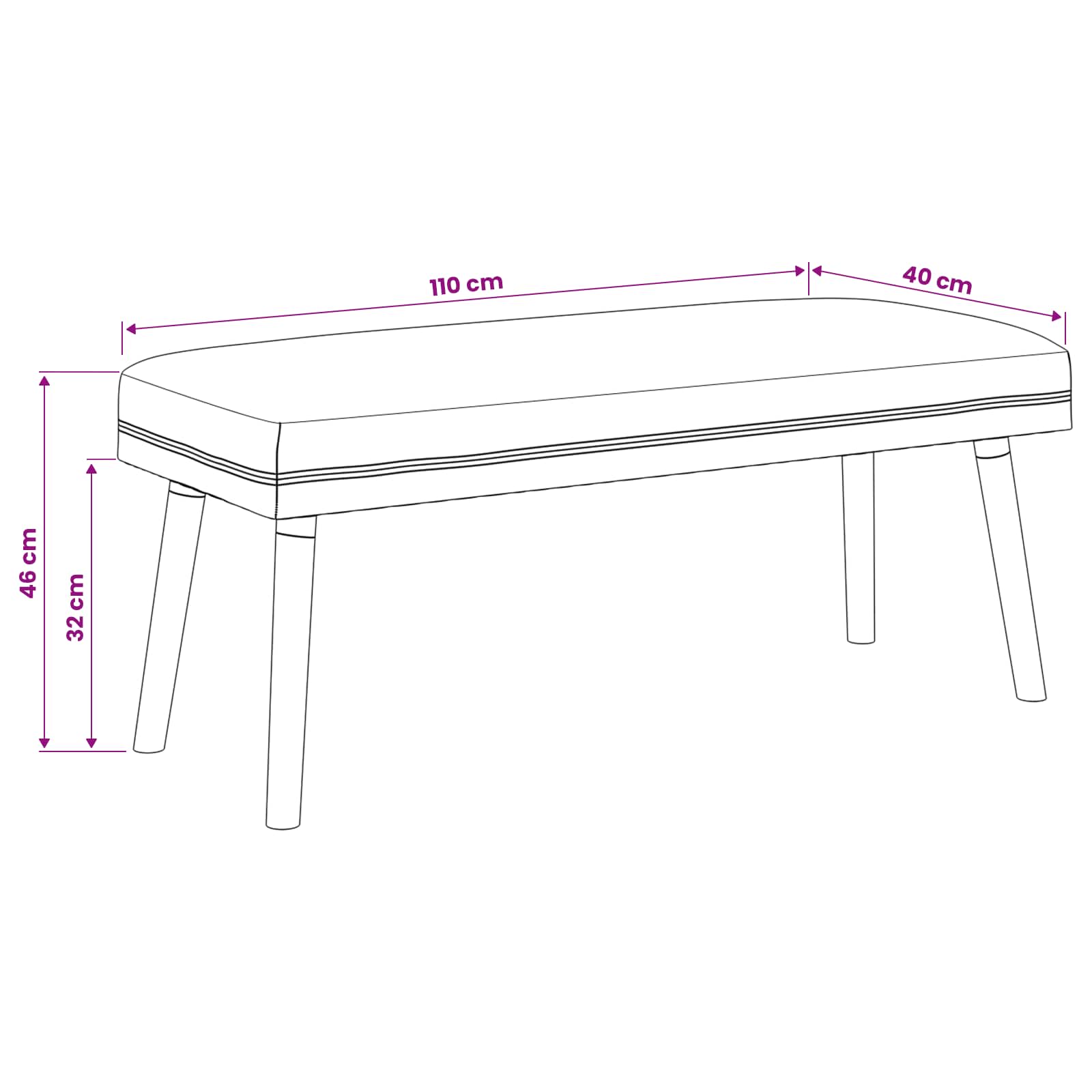 banc Uni Noir 110 x 40 x 46 cm Bouclé - XIOS