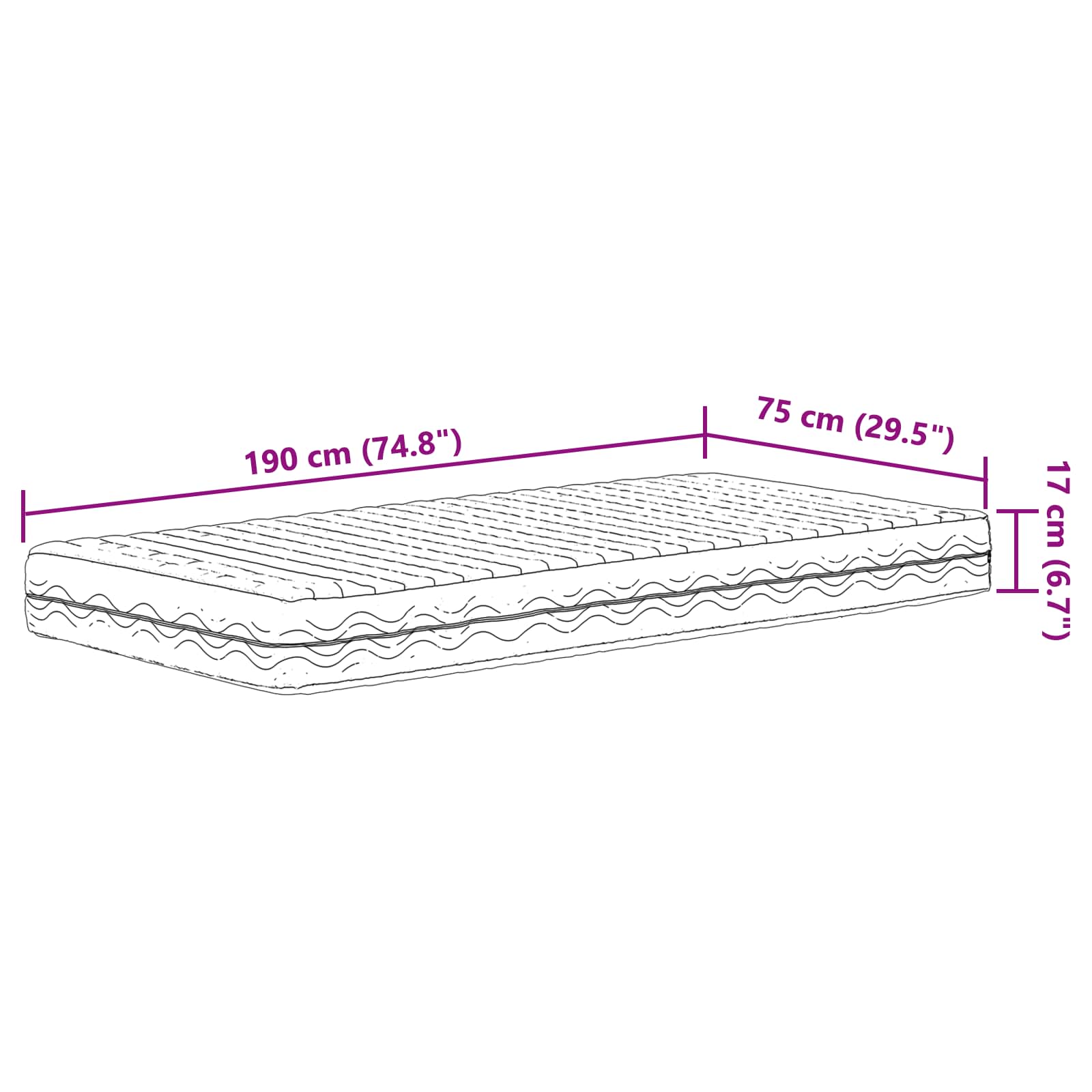 Matelas en mousse H2 et H3 75 x 190 cm Blanc - XIOS
