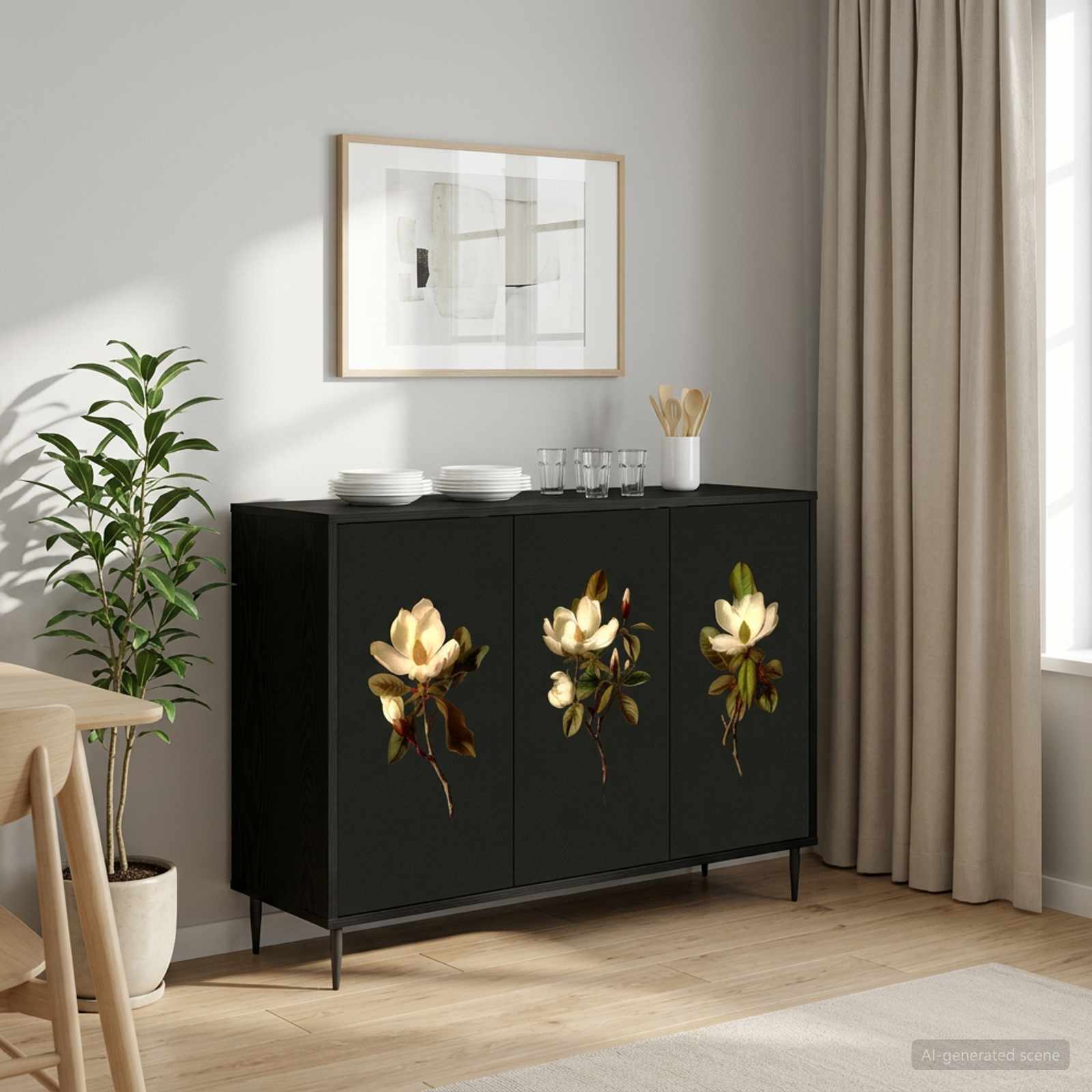Buffet BREMEN Chêne noir 102 x 33 x 76 cm Bois d'ingénierie