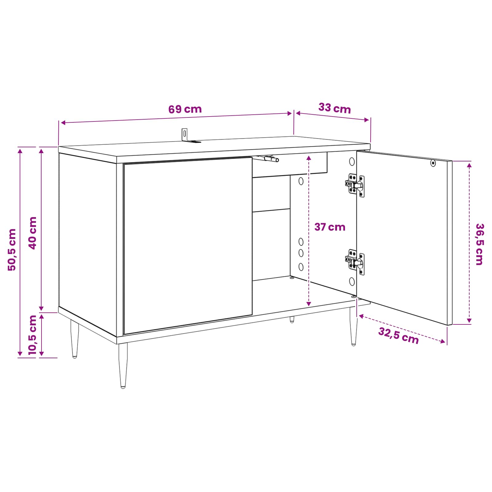 Meuble TV BONN 69 x 33 x 50,5 cm Chêne noir Bois d'ingénierie