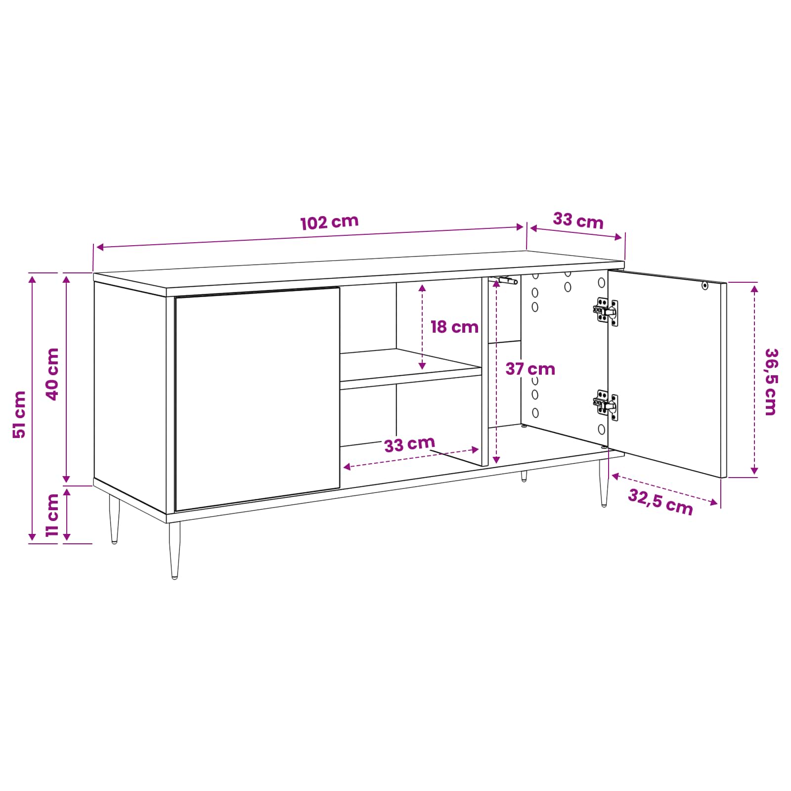 Meuble TV AACHEN 102 x 33 x 51 cm Chêne noir Bois d'ingénierie