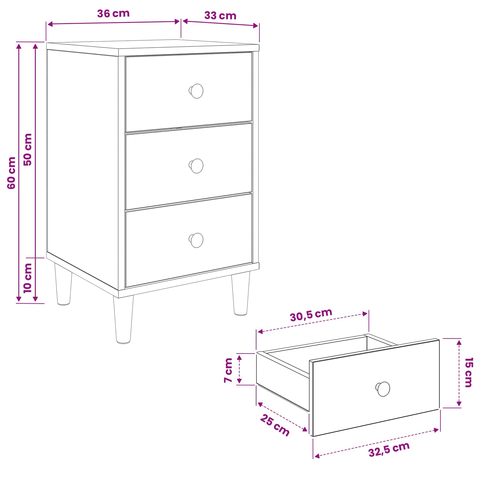 Table de chevet GOTHA Chêne Sonoma 36 x 33 x 60 cm