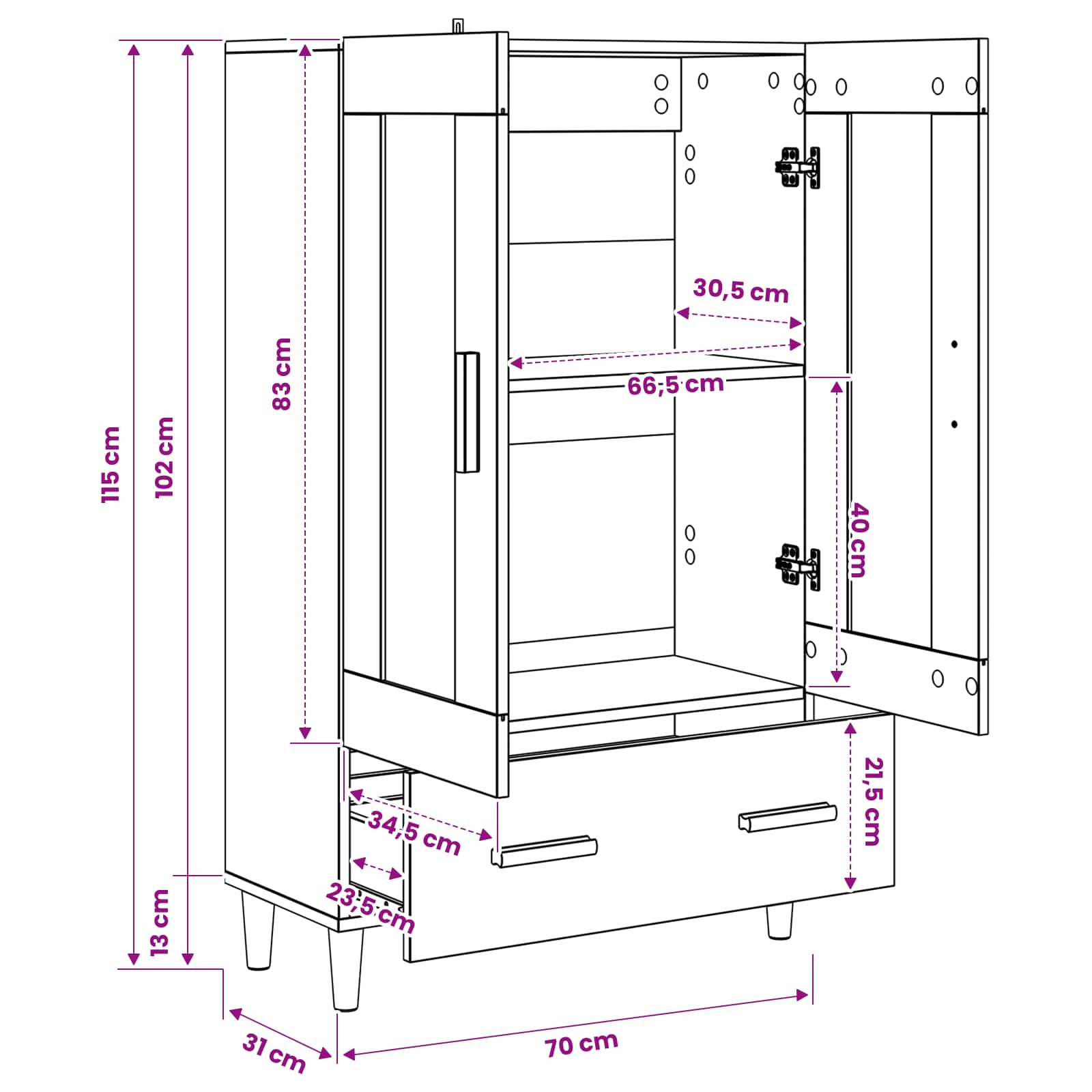 Haut Armoire Chêne artisanal 70 x 31 x 115 cm Bois d'ingénierie - XIOS