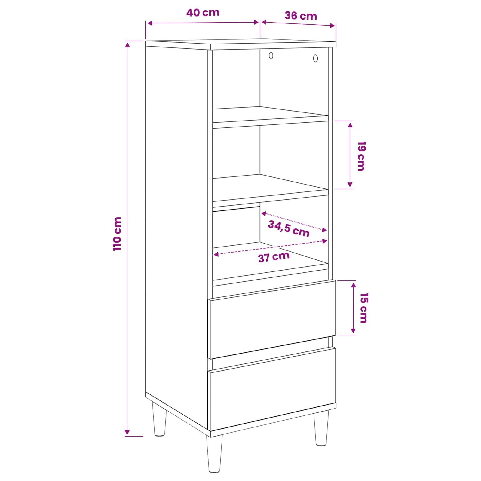 Haut Armoire Chêne noir 40 x 36 x 110 cm Bois d'ingénierie