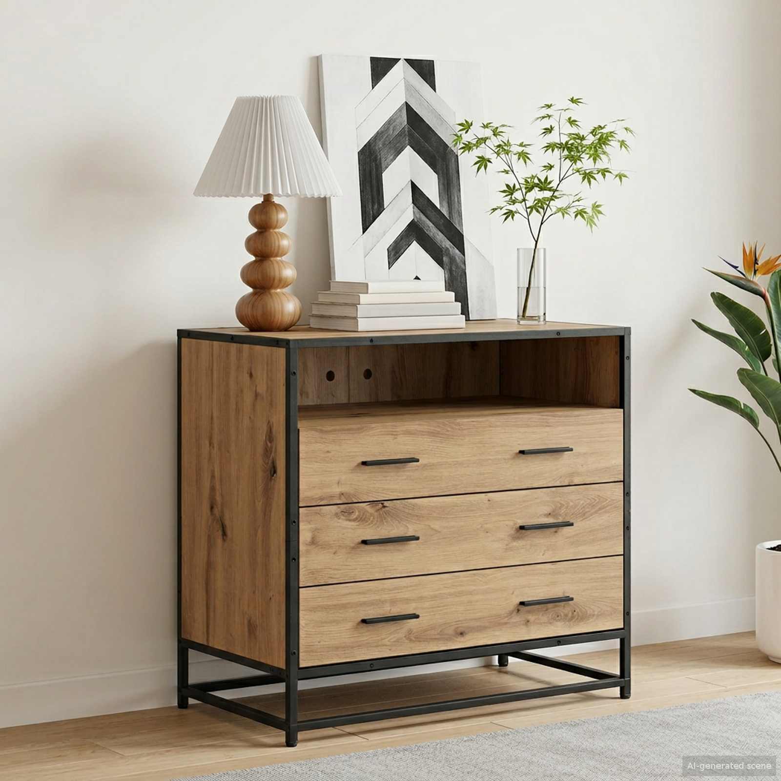 Armoire à tiroirs 3-Tiroir Chêne artisanal 70 x 41 x 70 cm - XIOS