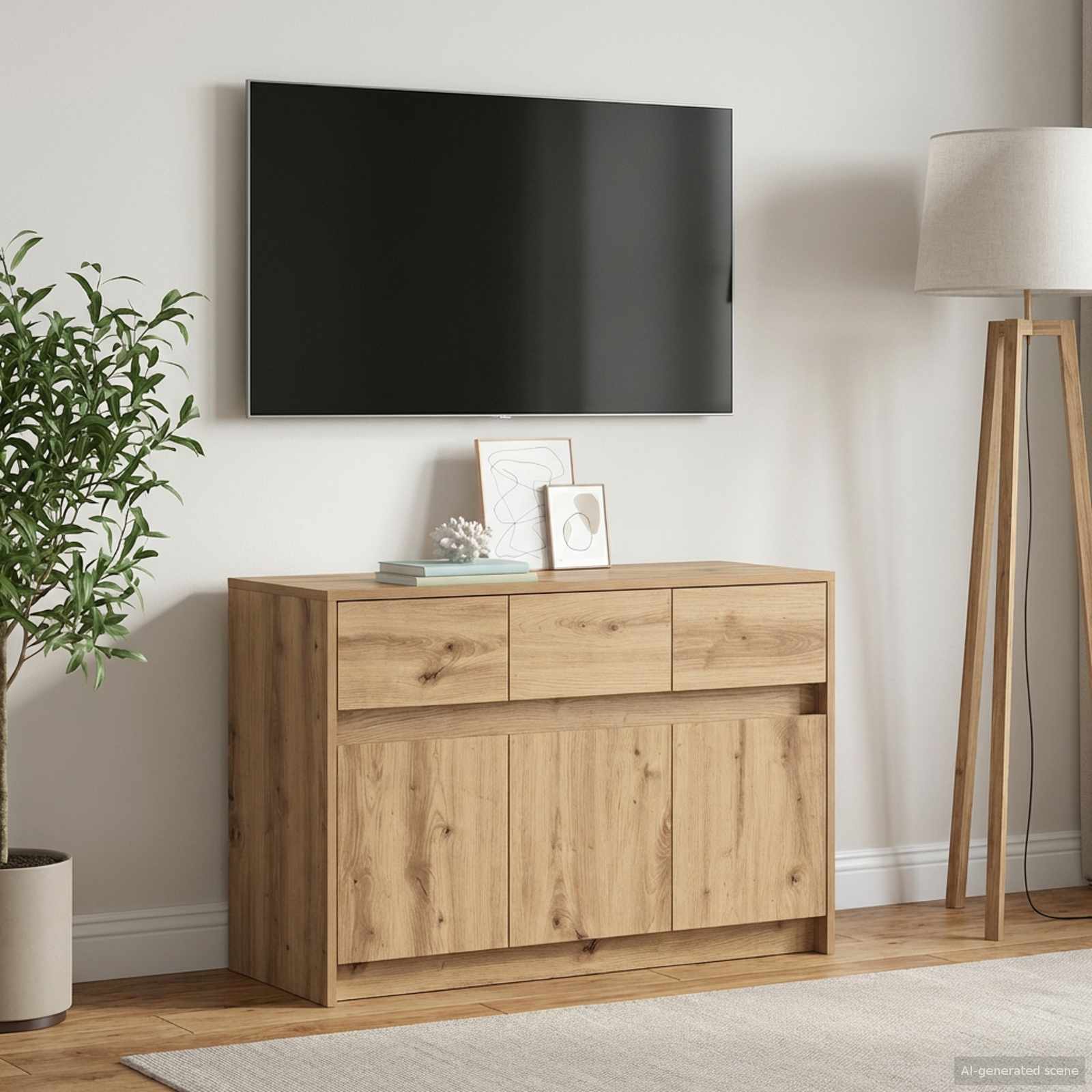 Meuble TV 91 x 34 x 61 cm Chêne artisanal Bois d'ingénierie - XIOS