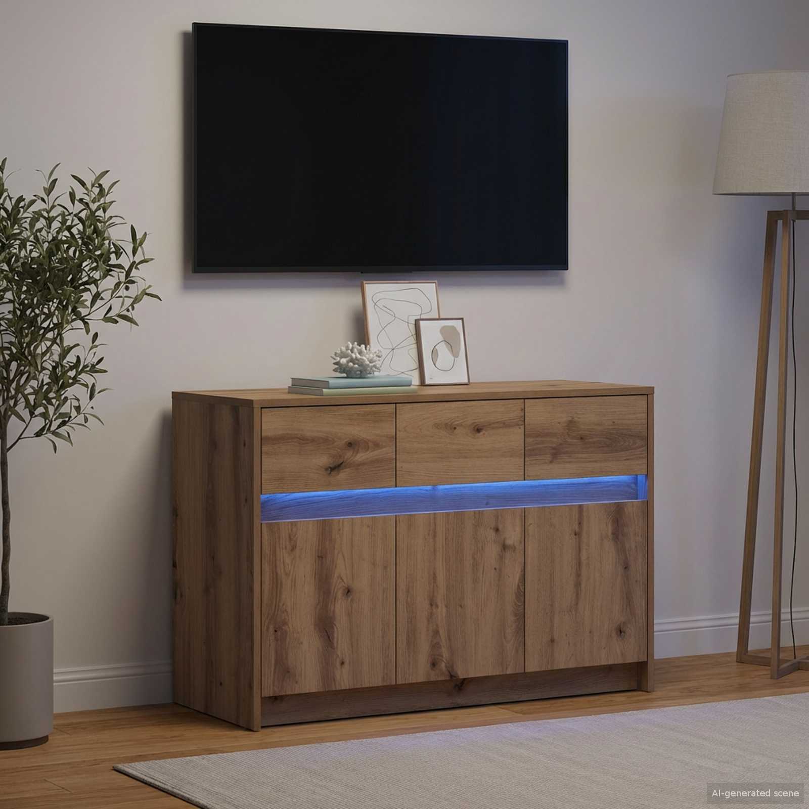 Meuble TV 91 x 34 x 61 cm Chêne artisanal Bois d'ingénierie - XIOS