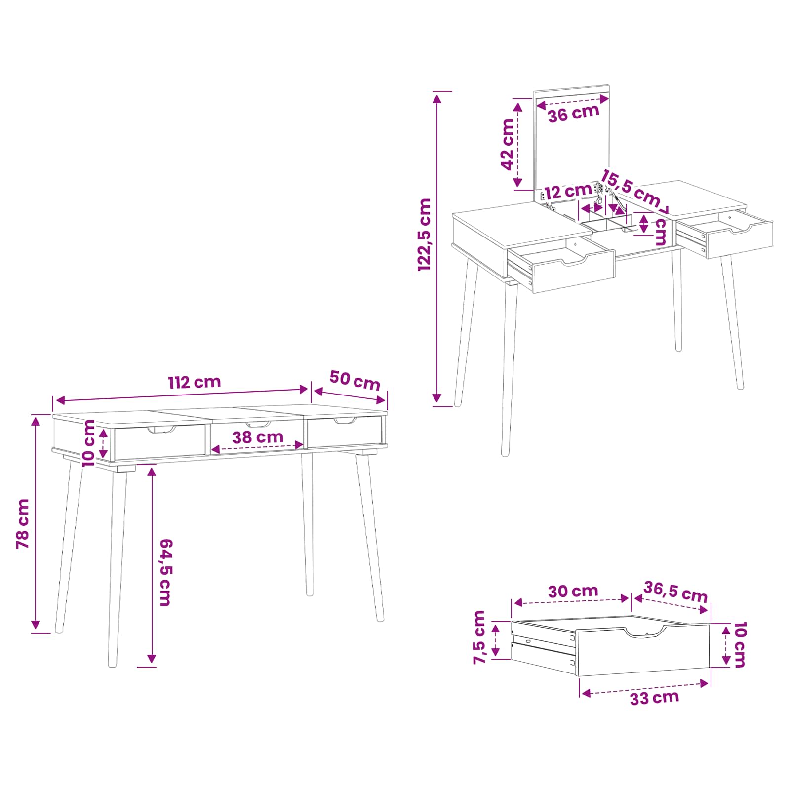 Table de Toilette FAUSKE Blanc 112 x 50 x 78 cm - XIOS