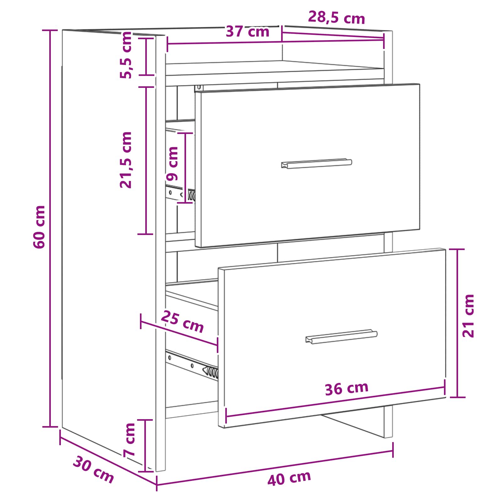 Tables de chevet 2 pcs Chêne fumé 40 x 30 x 60 cm