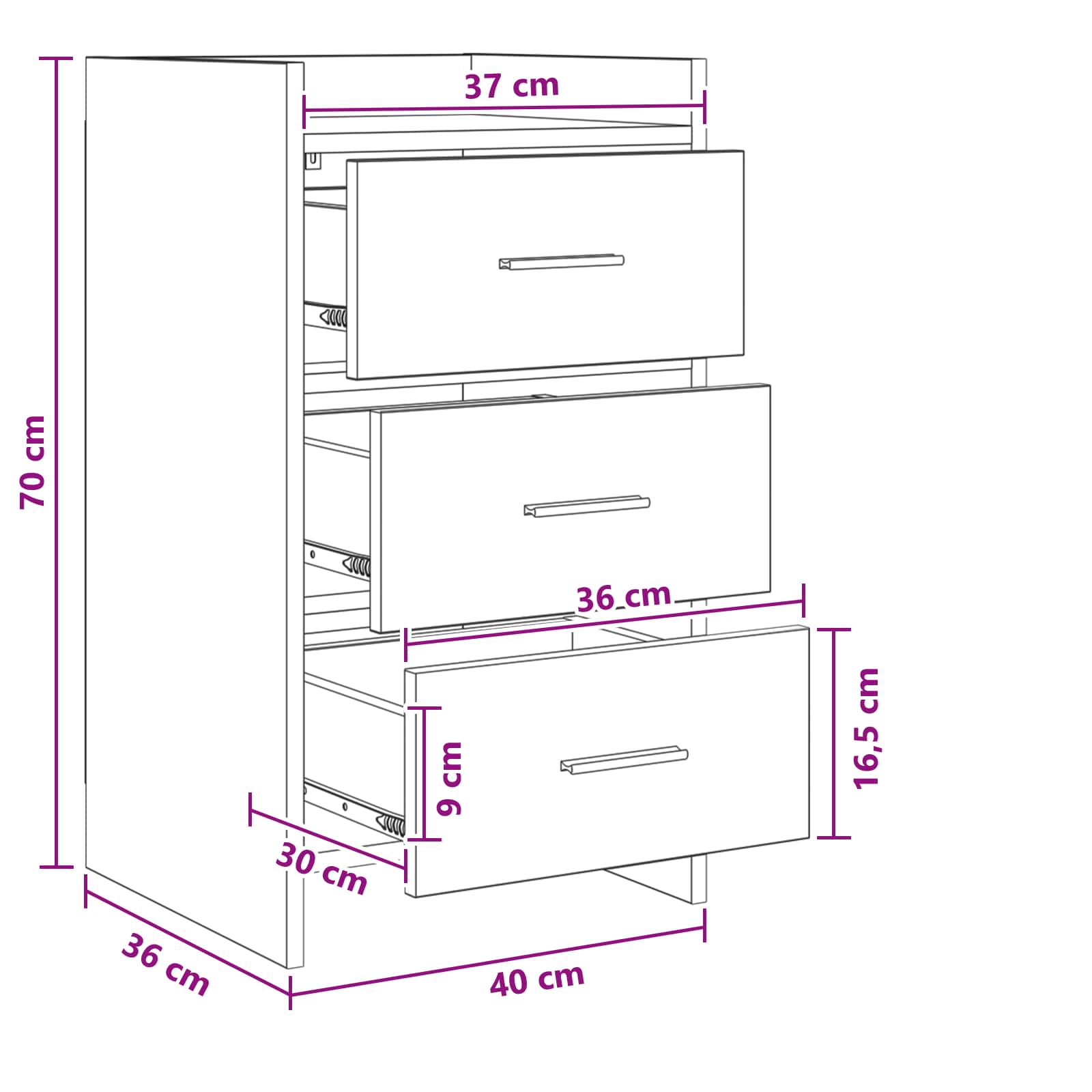 Tables de chevet Gris béton 40 x 36 x 70 cm Bois d'ingénierie