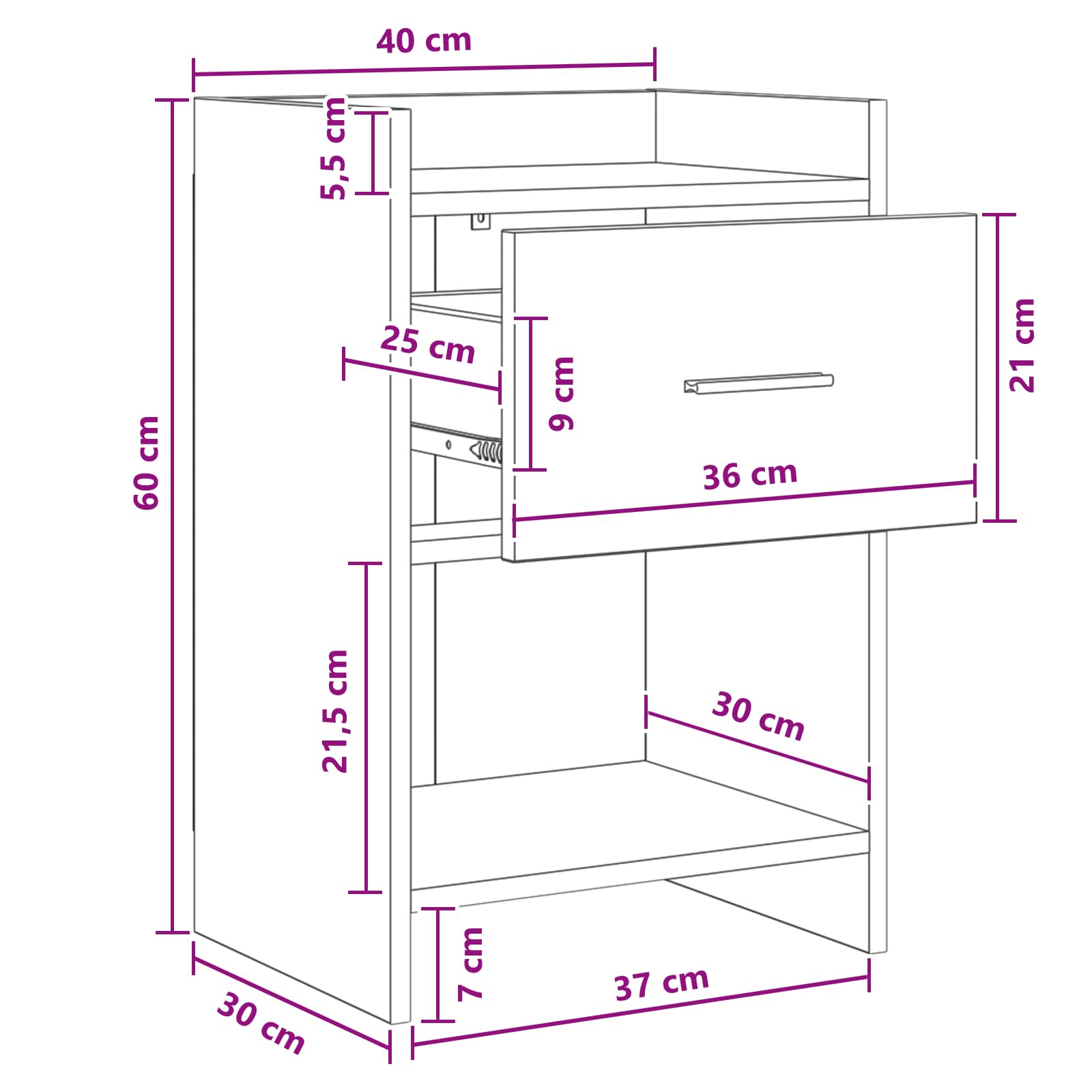 Tables de chevet 2 pcs Chêne noir 40 x 36 x 60 cm