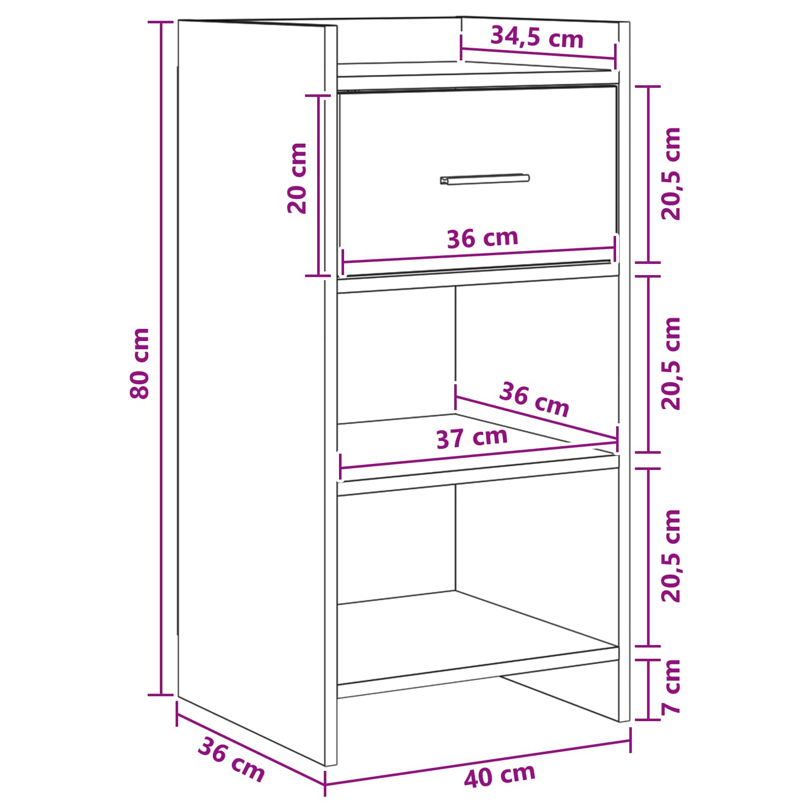 Buffet Chêne noir 40 x 36 x 80 cm Bois d'ingénierie - XIOS