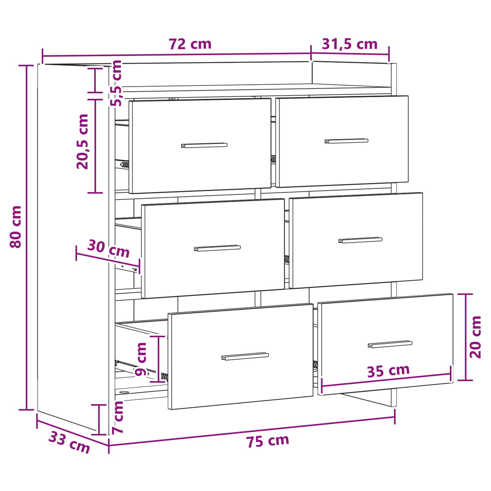Buffet Chêne fumé 75 x 33 x 80 cm Bois d'ingénierie
