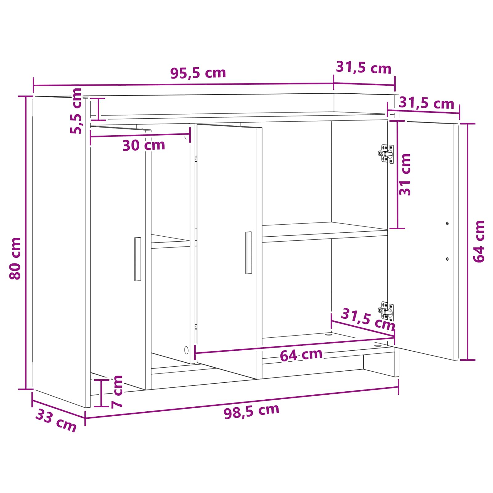 Buffet Bois ancien 98,5 x 33 x 80 cm Bois d'ingénierie