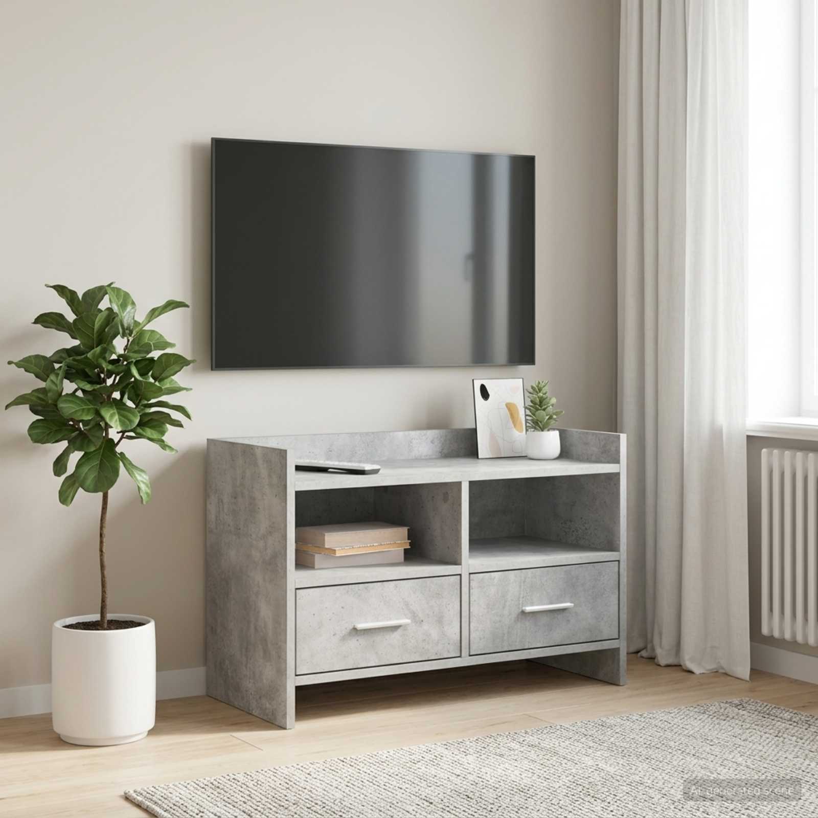 Meuble TV 71,5 x 33 x 47 cm Gris béton Bois d'ingénierie - XIOS