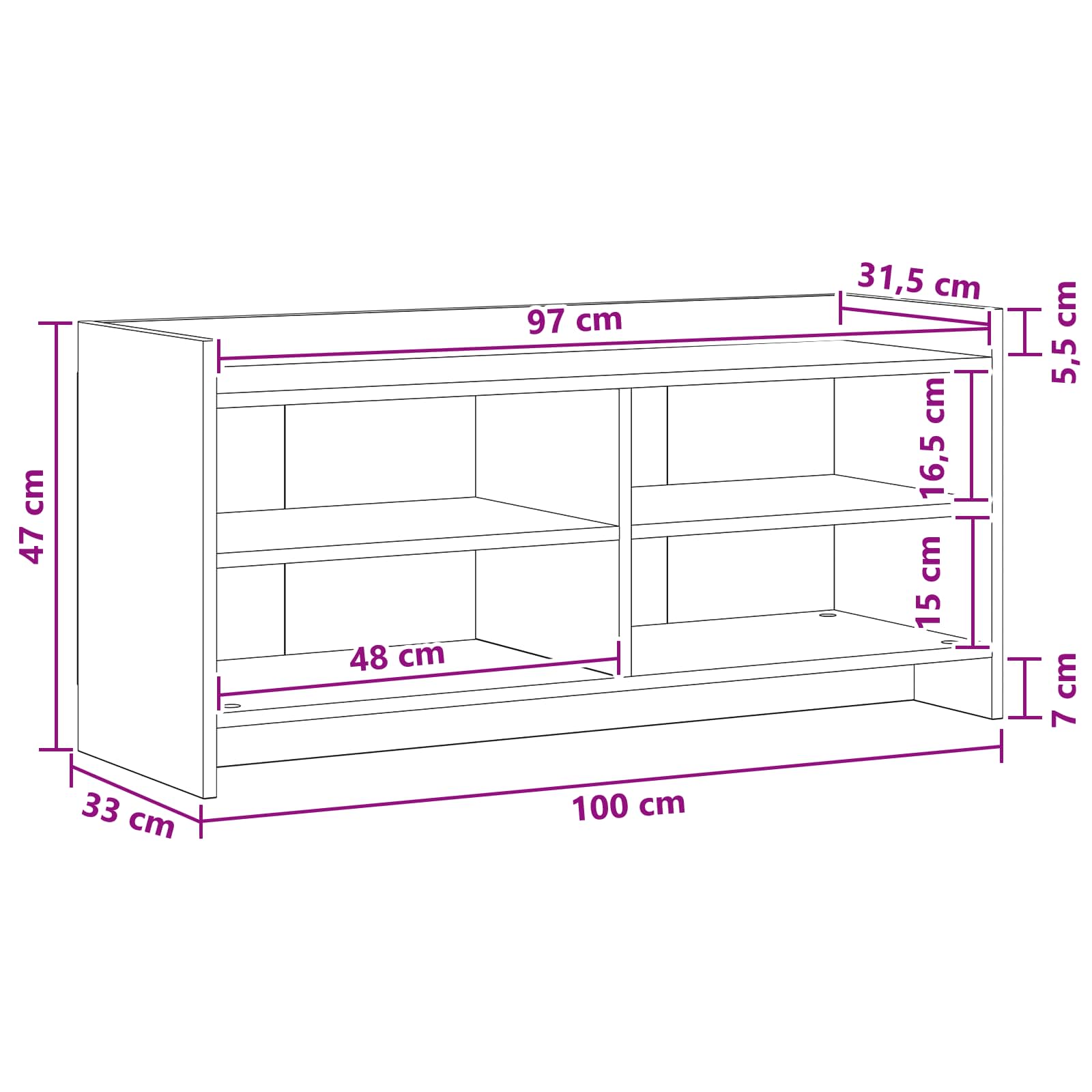 Meuble TV 100 x 33 x 47 cm Chêne fumé Bois d'ingénierie