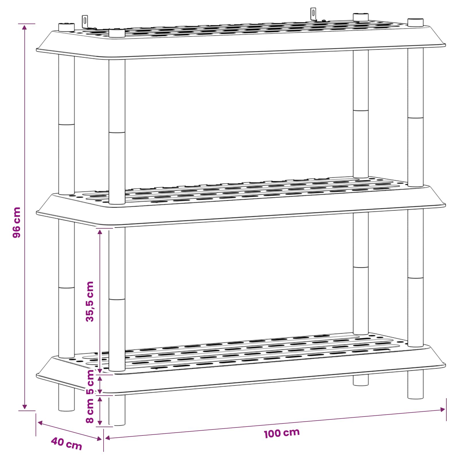 Unité de rangement 3 niveaux 100 x 40 x 96 cm PP Blanc - XIOS