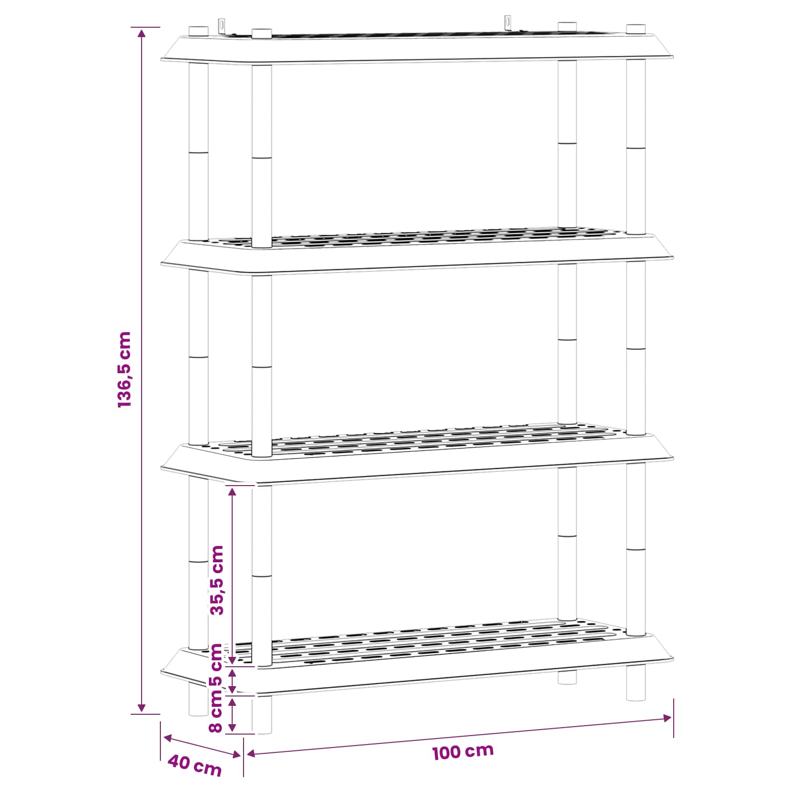 Unité de rangement 4 niveaux 100 x 40 x 136,5 cm PP Marron - XIOS