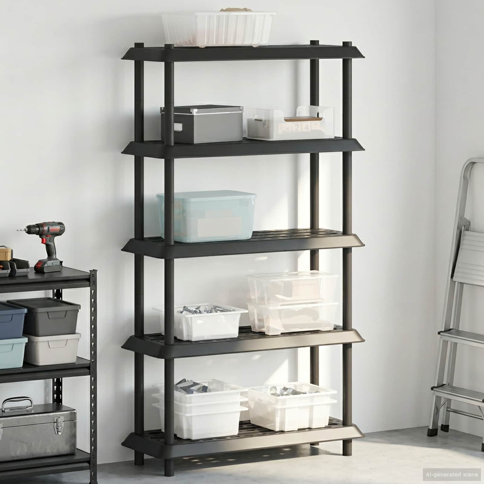 Unité de rangement 5 niveaux 100 x 40 x 177 cm PP Anthracite - XIOS