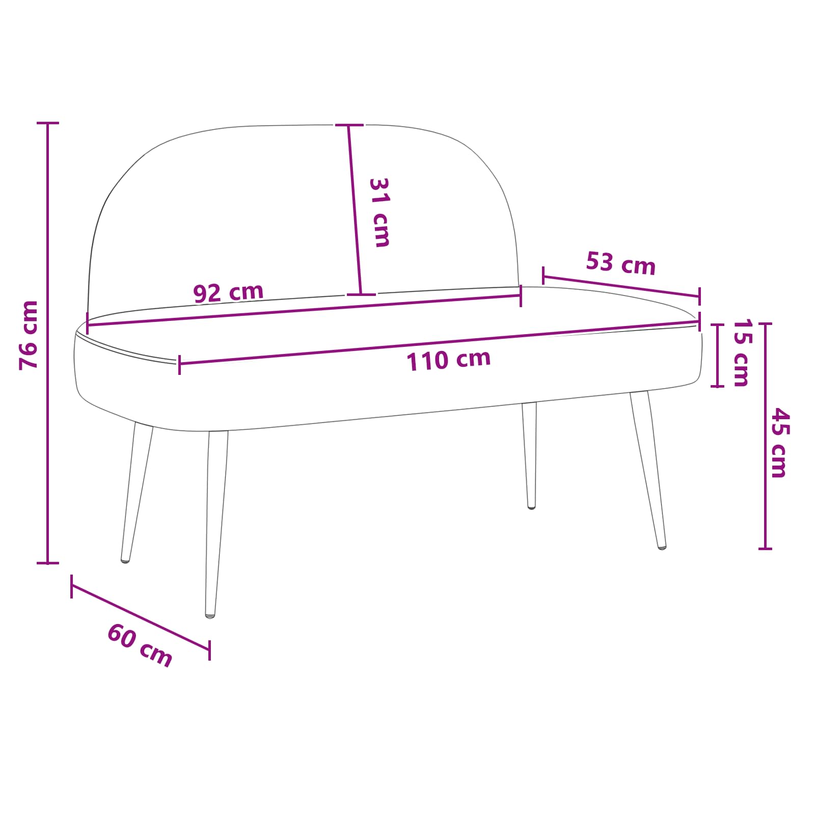Banc rembourré avec dossier Marron foncé 110 x 60 x 76 cm - XIOS