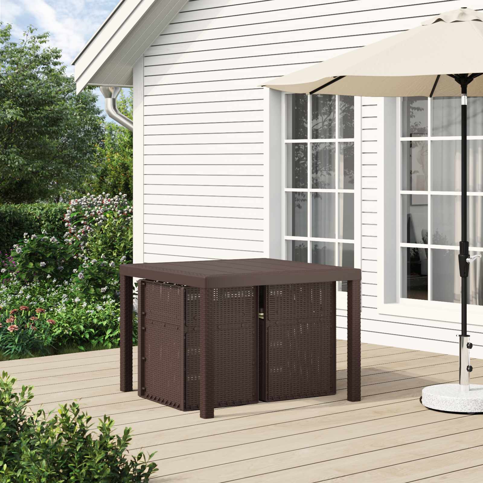Ensemble de salle à manger pour jardin 3 pcs Marron et crème PP