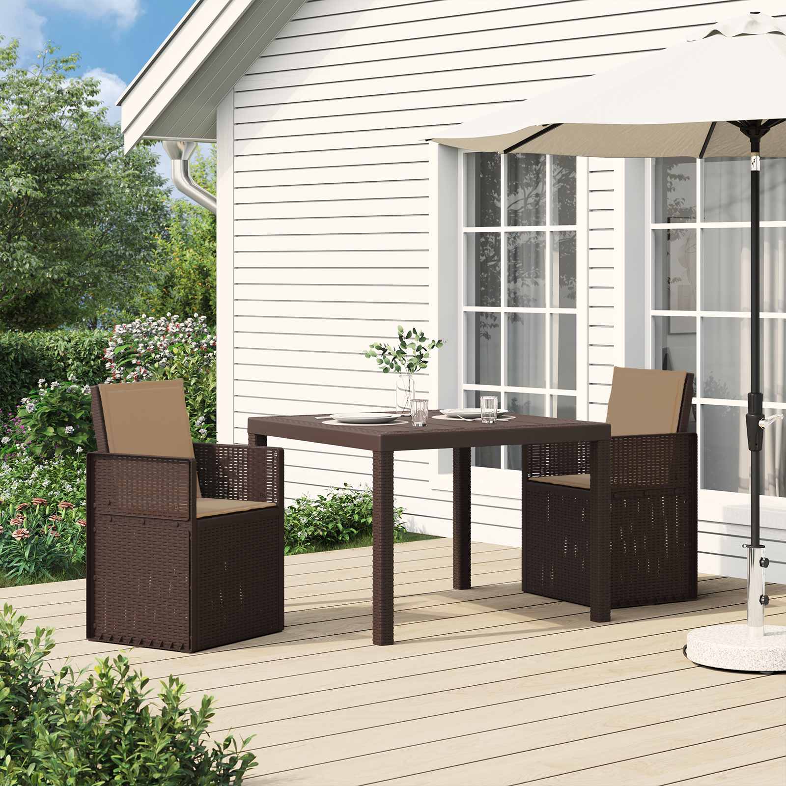 Ensemble de salle à manger pour jardin 3 pcs Marron et taupe PP
