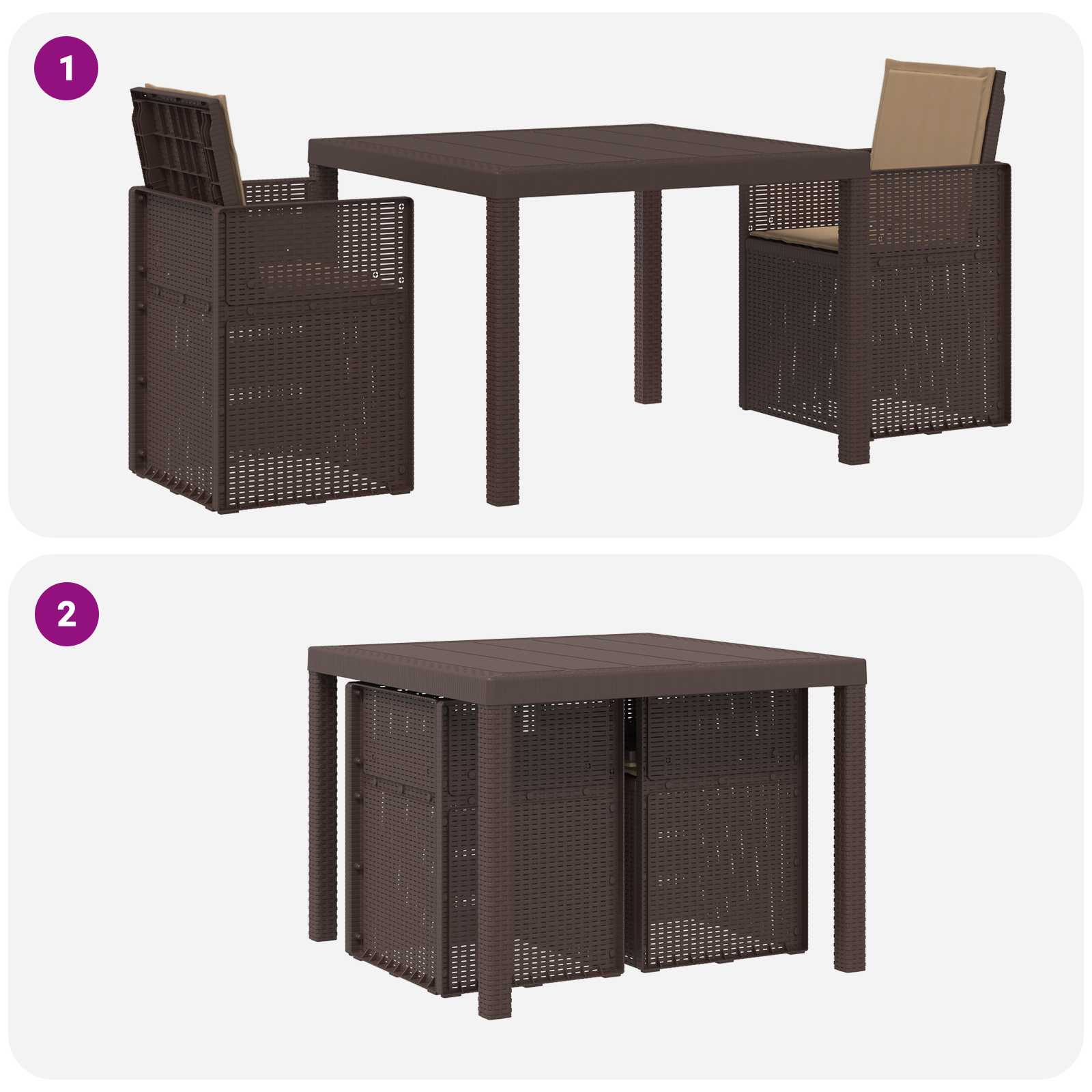 Ensemble de salle à manger pour jardin 3 pcs Marron et taupe PP