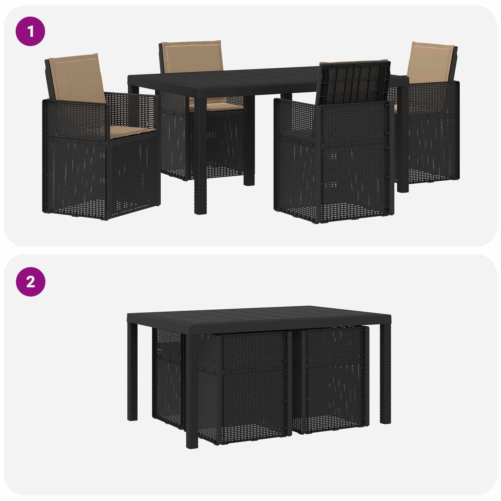 Ensemble de salle à manger pour jardin avec coussin 5 pcs PP