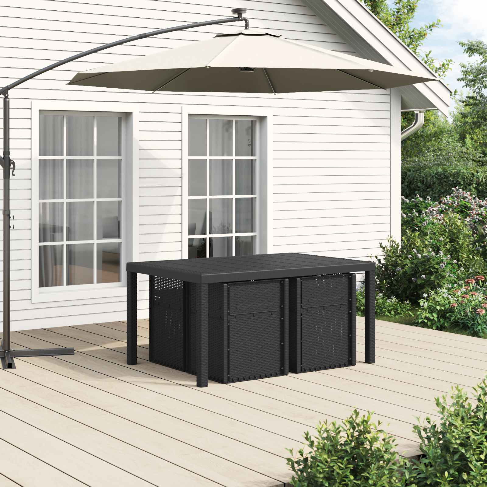 Ensemble de salle à manger pour jardin avec coussin 5 pcs PP