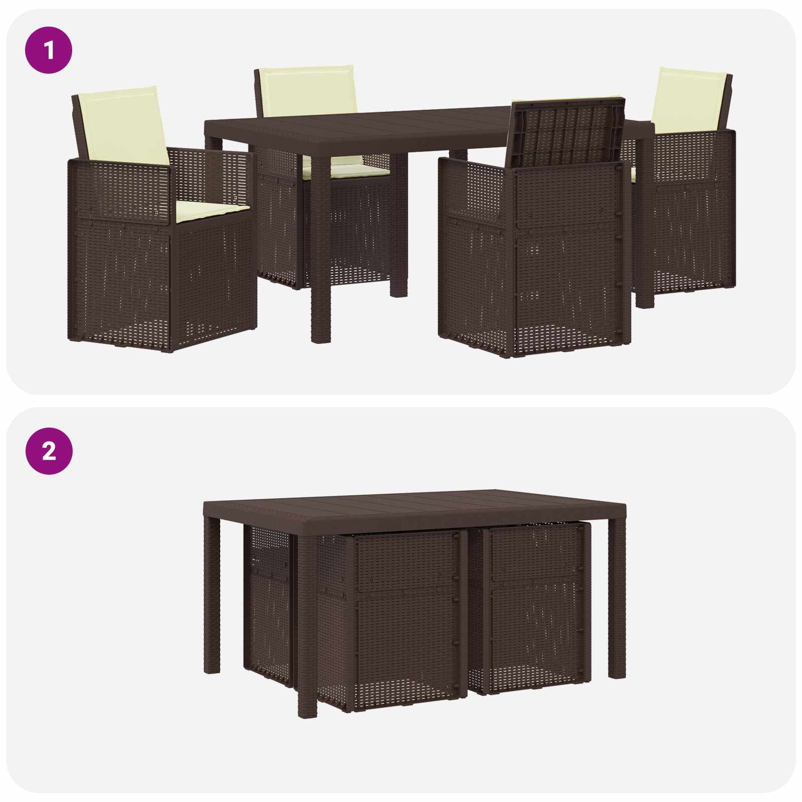 Ensemble de salle à manger pour jardin 5 pcs Marron et crème PP - XIOS