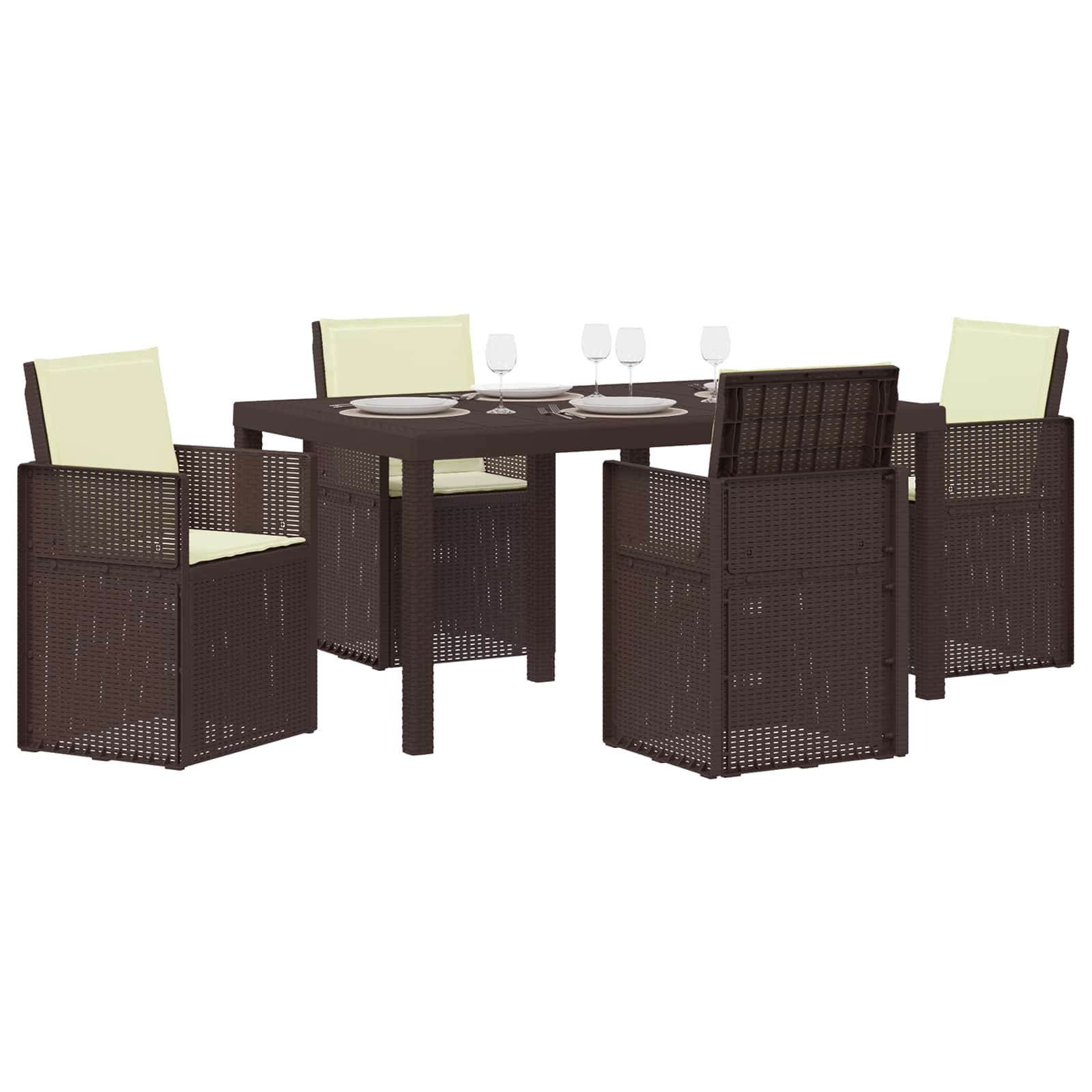 Ensemble de salle à manger pour jardin 5 pcs Marron et crème PP - XIOS