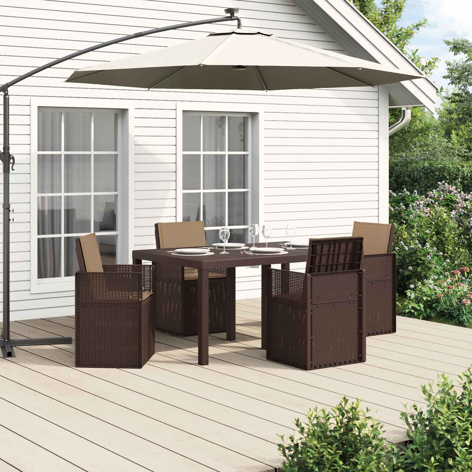 Ensemble de salle à manger pour jardin 5 pcs Marron et taupe PP - XIOS
