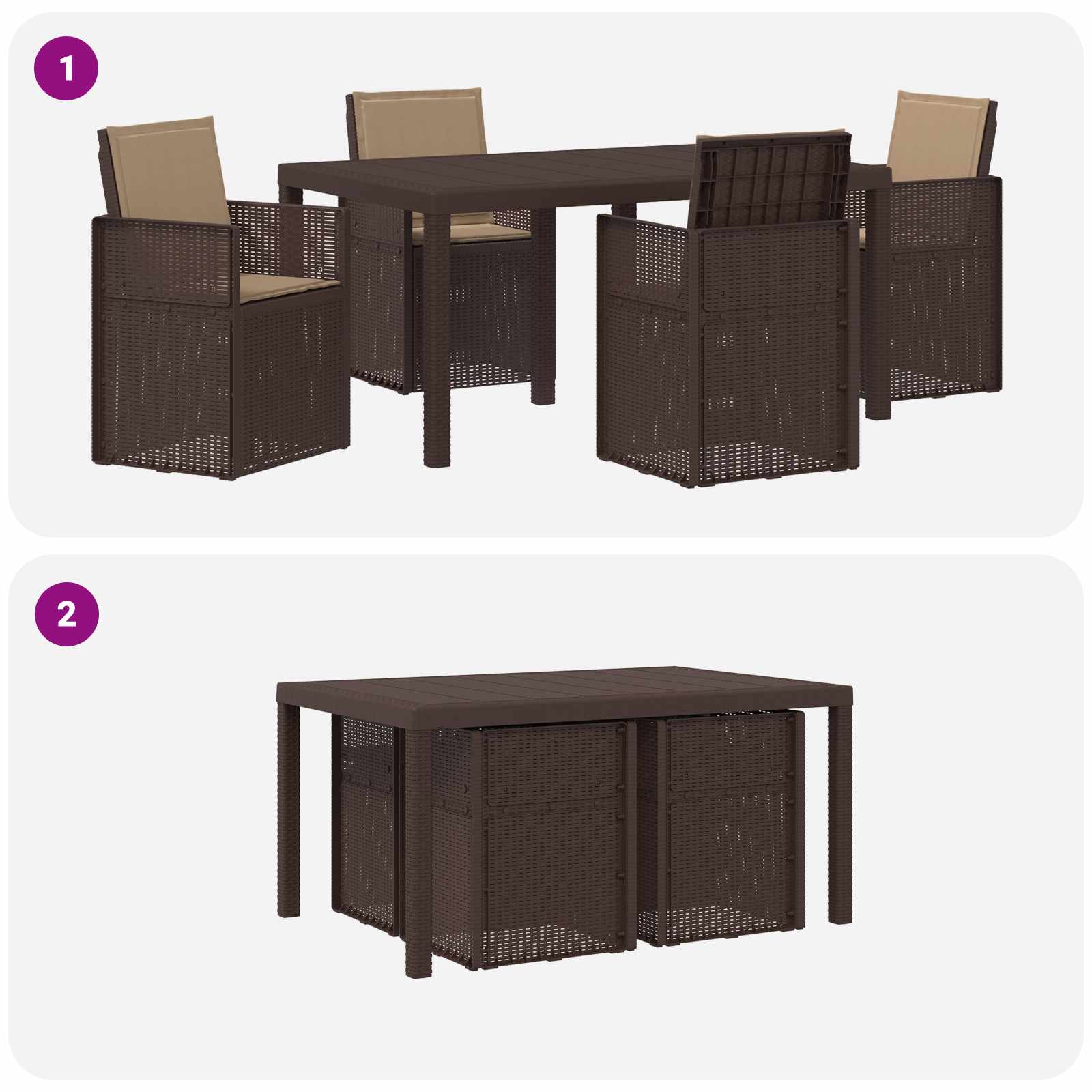 Ensemble de salle à manger pour jardin 5 pcs Marron et taupe PP - XIOS