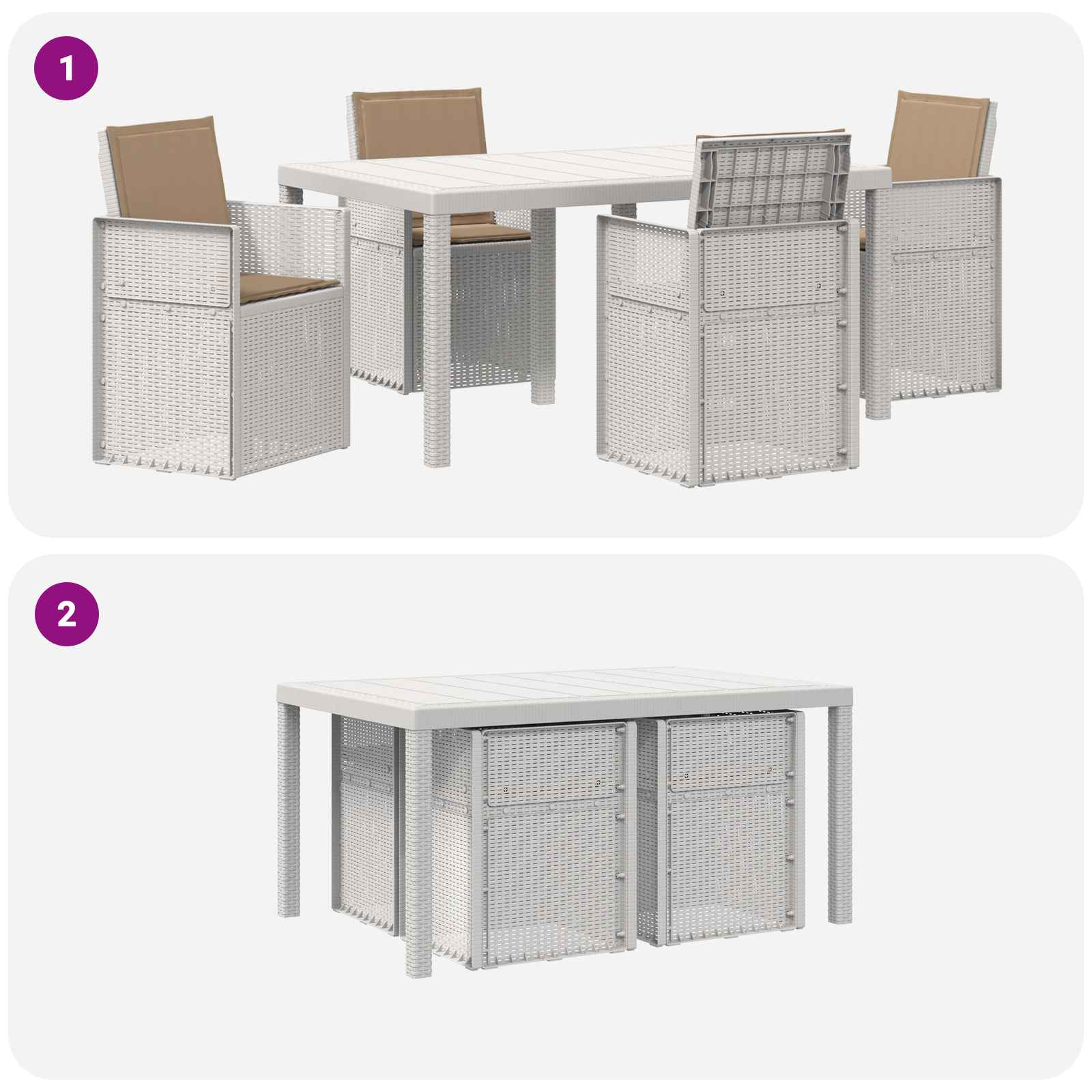 Ensemble de salle à manger pour jardin 5 pc Blanc et taupe PP