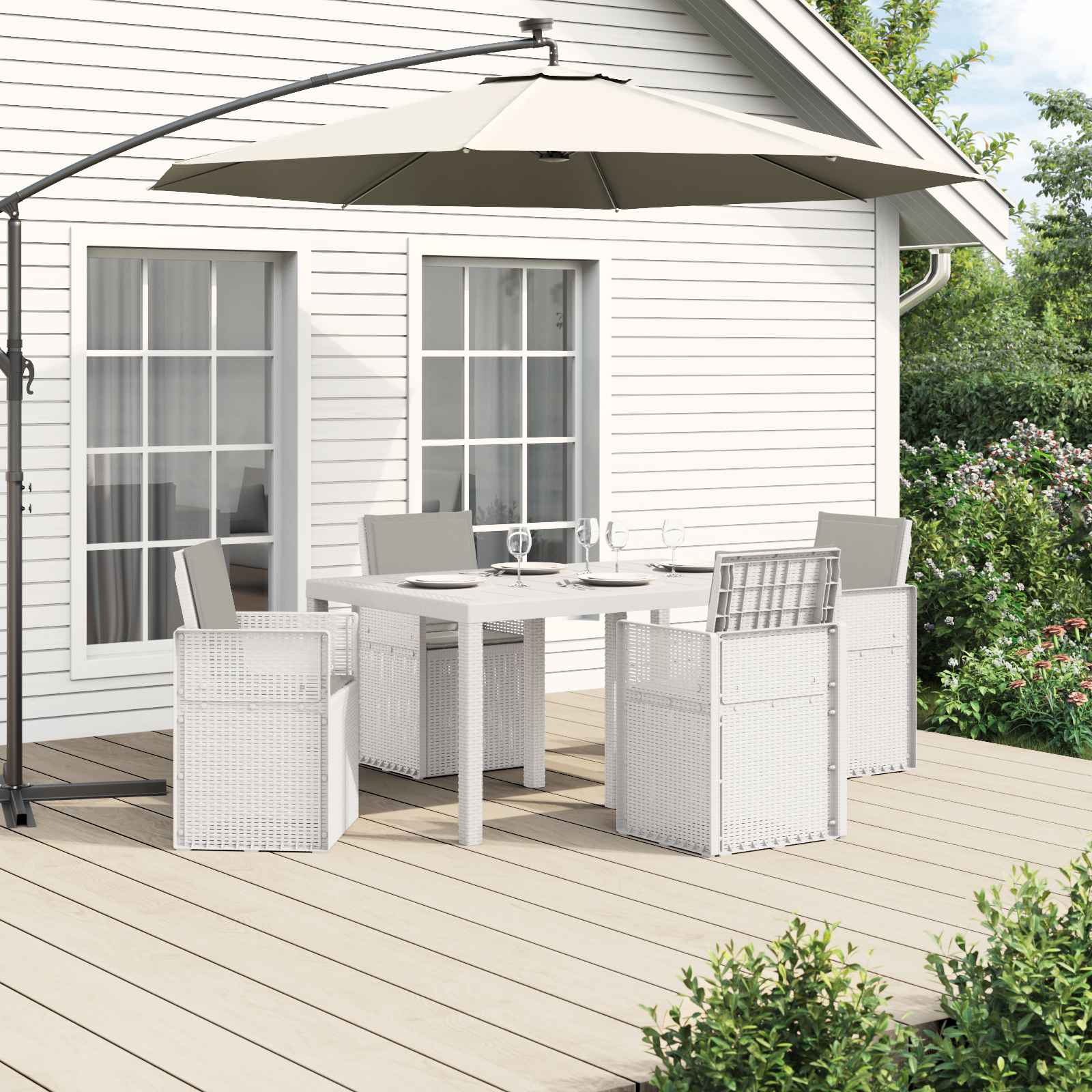 Ensemble de salle à manger pour jardin 5 pc Blanc et gris clair