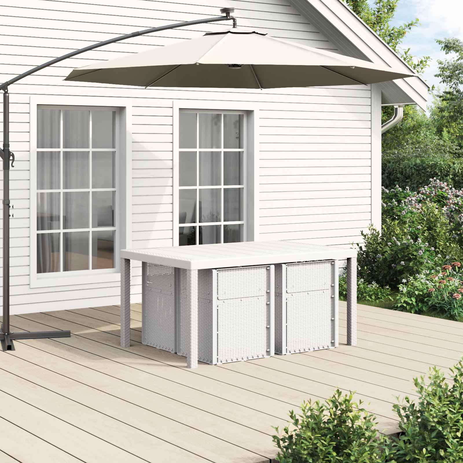 Ensemble de salle à manger pour jardin 5 pc Blanc et gris clair