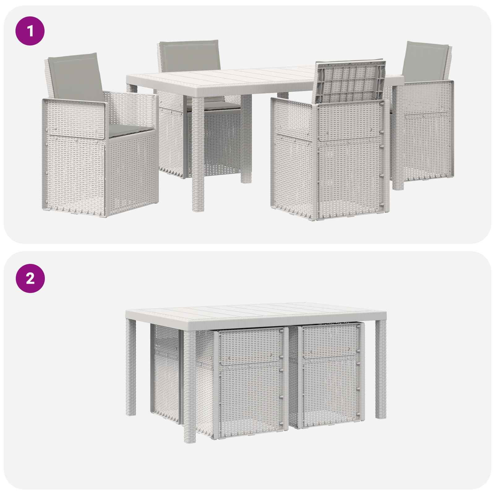 Ensemble de salle à manger pour jardin 5 pc Blanc et gris clair
