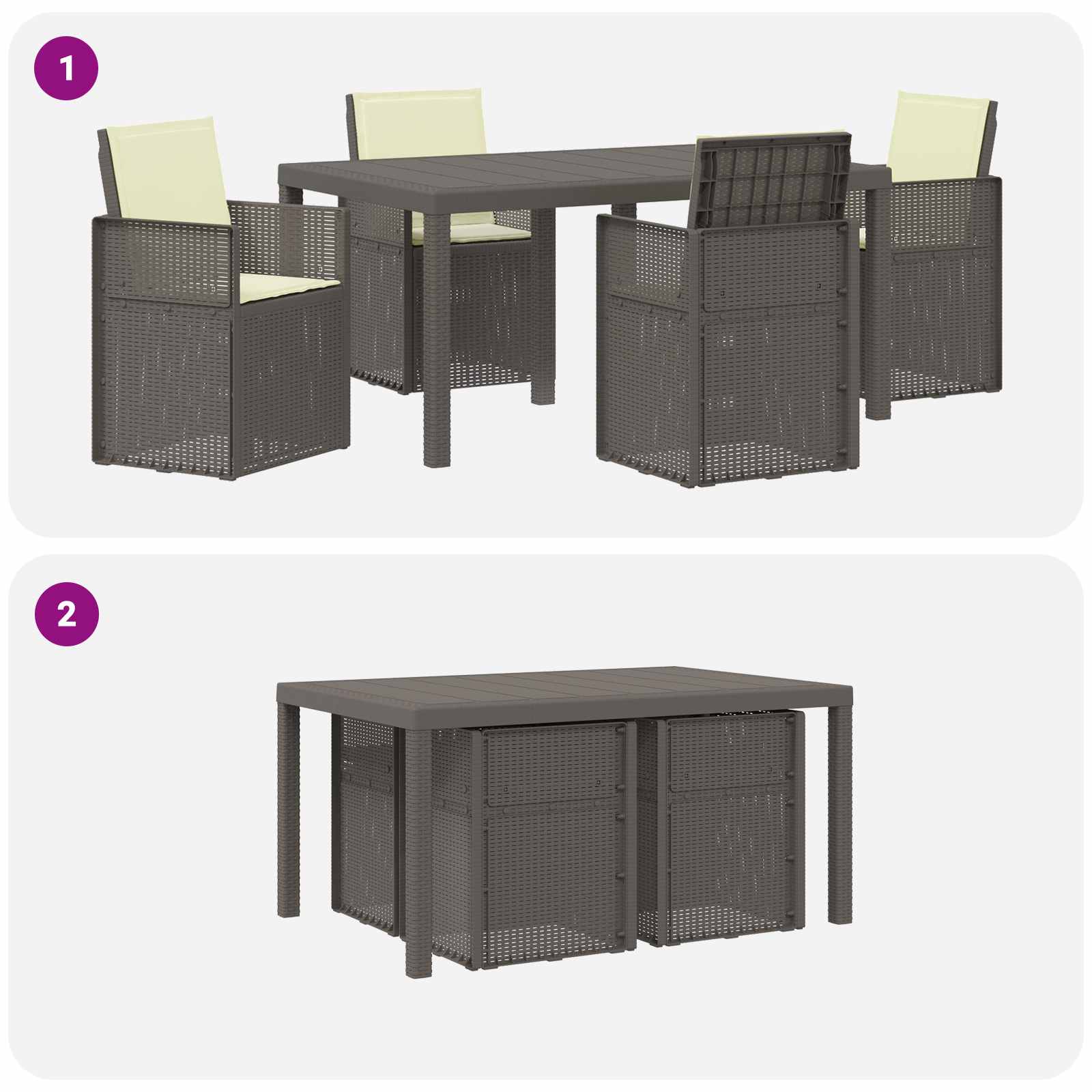Ensemble de salle à manger pour jardin 5 pc Gris clair et Crème