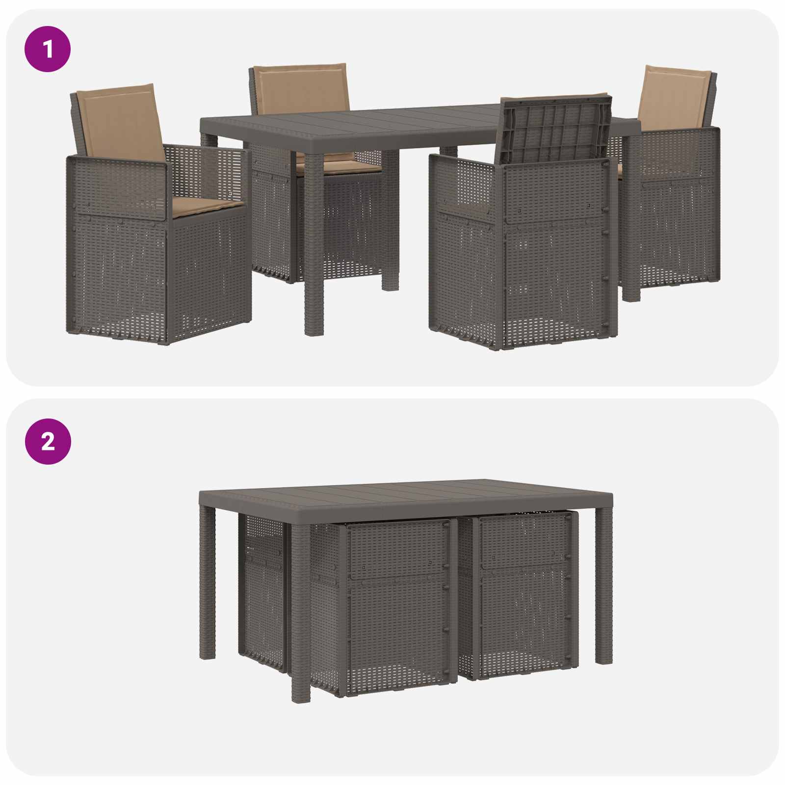 Ensemble de salle à manger pour jardin 5 pc Gris clair et Taupe