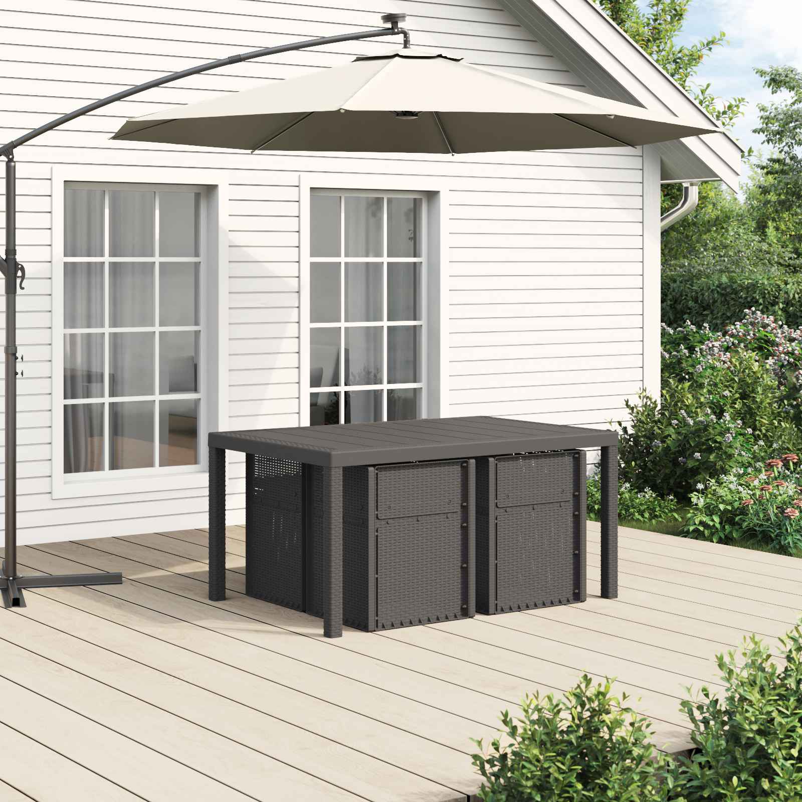 Ensemble de salle à manger pour jardin 5 pc Gris clair PP