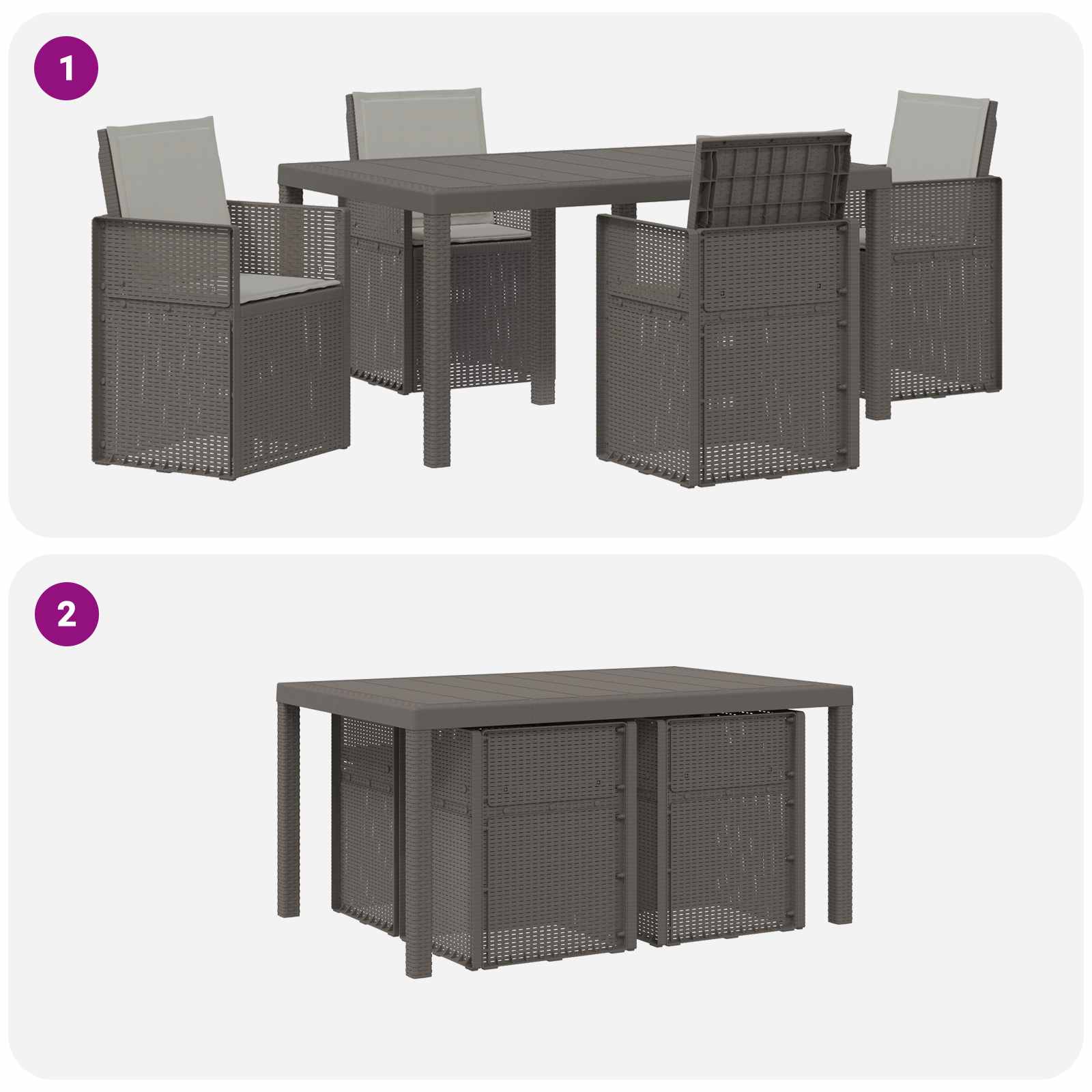 Ensemble de salle à manger pour jardin 5 pc Gris clair PP
