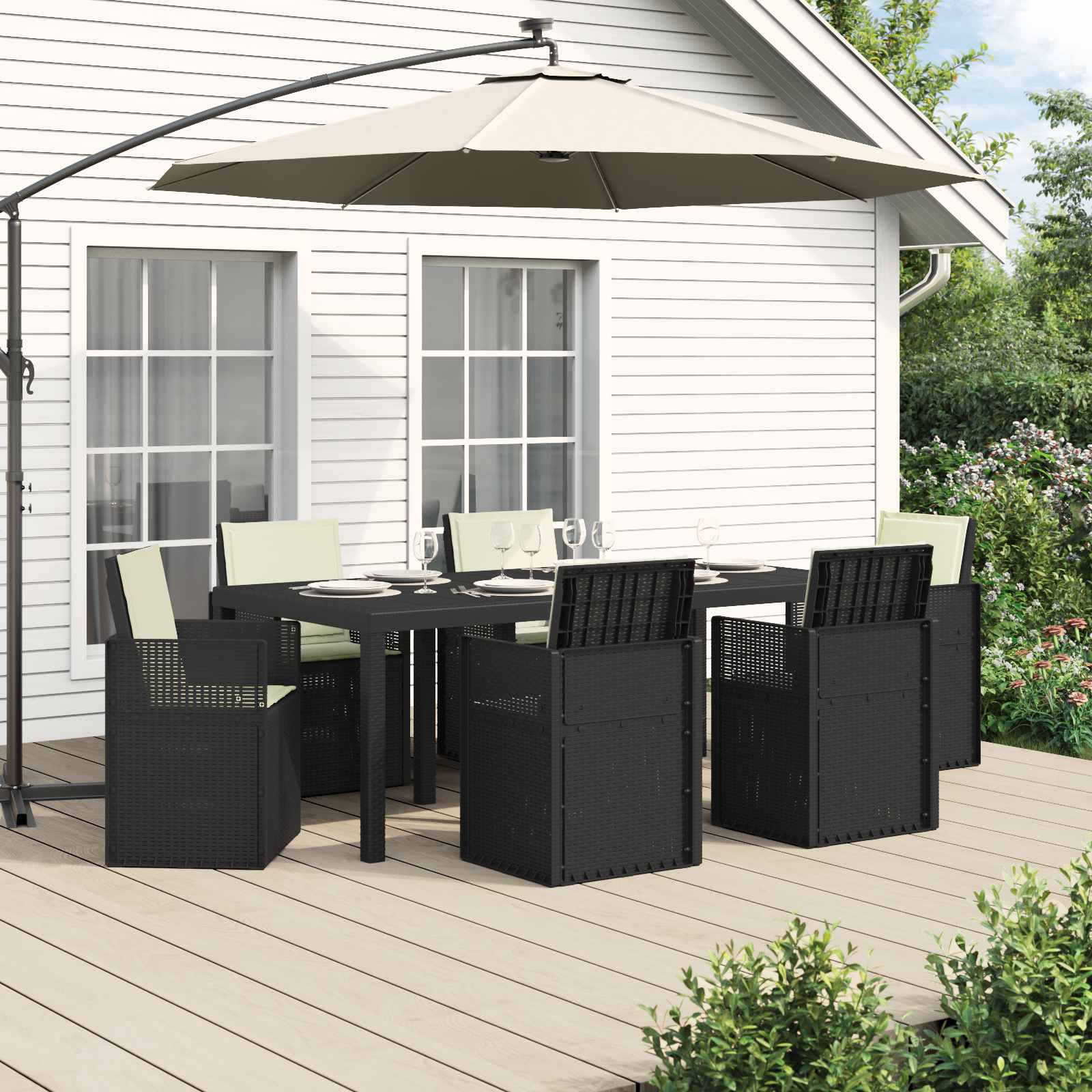 Ensemble de salle à manger pour jardin avec coussin 7 pcs PP - XIOS