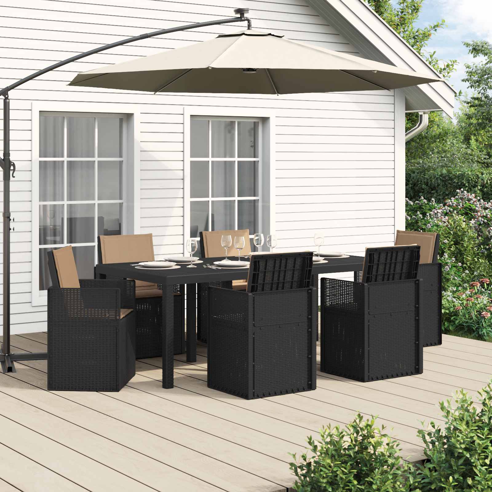 Ensemble de salle à manger pour jardin avec coussin 7 pcs PP - XIOS