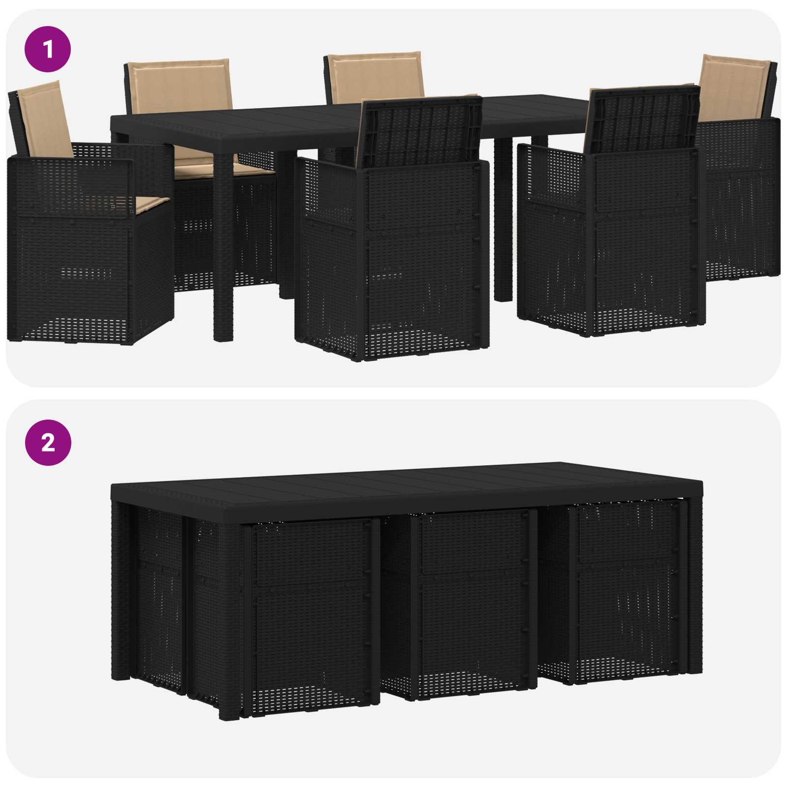 Ensemble de salle à manger pour jardin avec coussin 7 pcs PP - XIOS