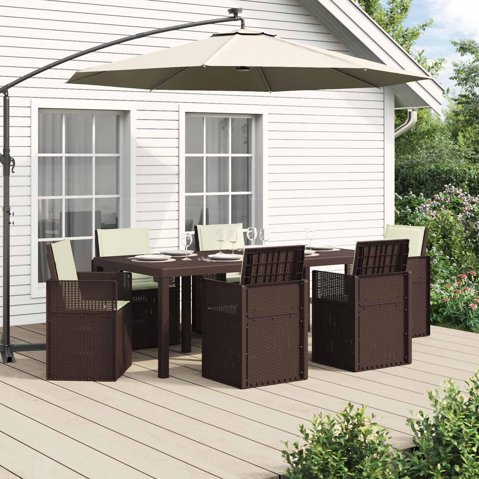 Ensemble de salle à manger pour jardin 7 pcs Marron et crème PP - XIOS