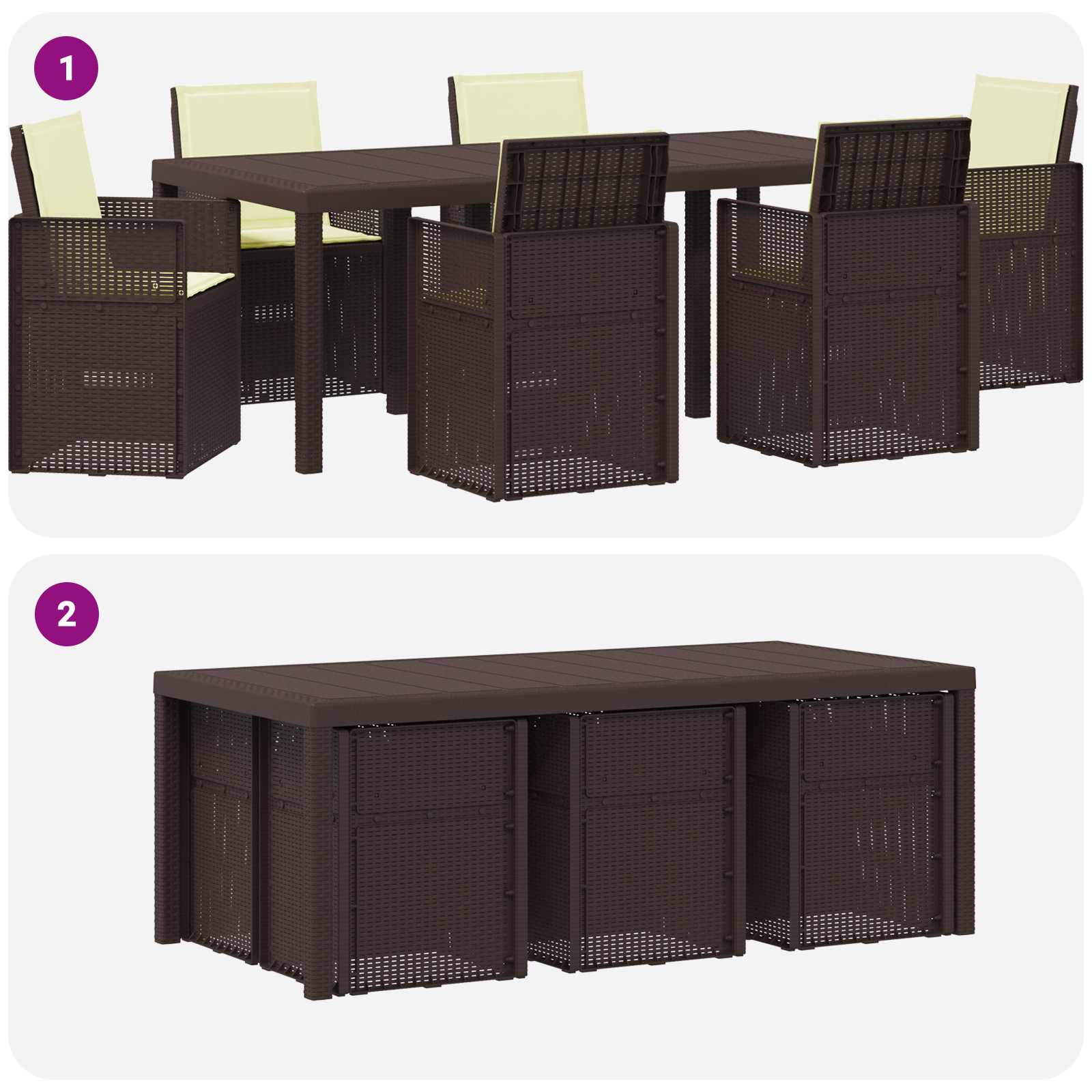 Ensemble de salle à manger pour jardin 7 pcs Marron et crème PP - XIOS