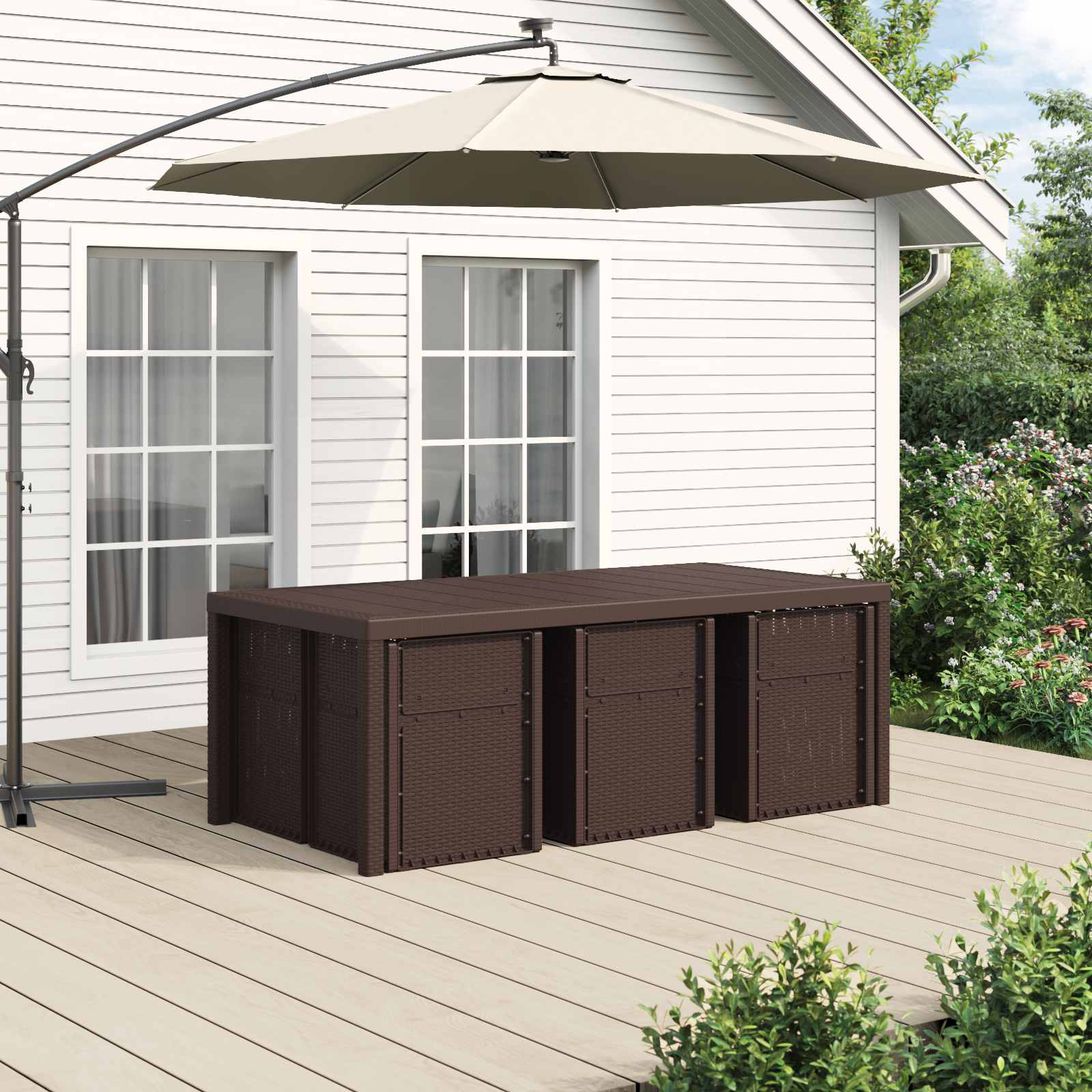 Ensemble de salle à manger pour jardin 7 pcs Marron et taupe PP - XIOS