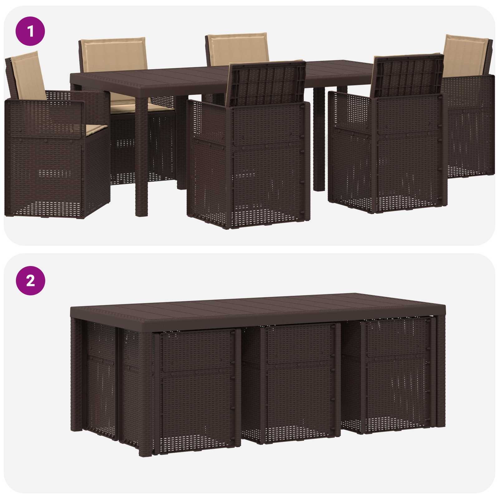 Ensemble de salle à manger pour jardin 7 pcs Marron et taupe PP - XIOS