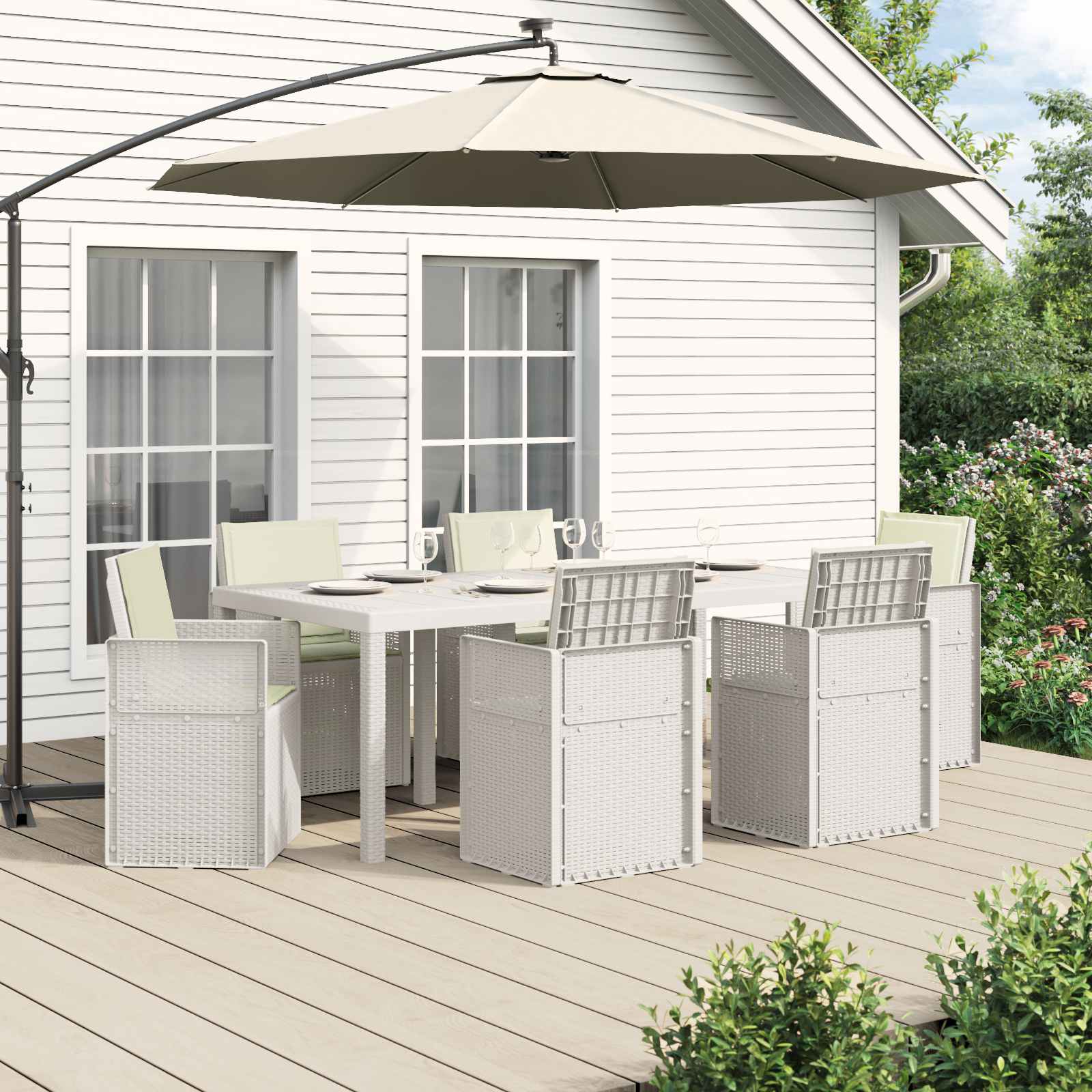 Ensemble de salle à manger pour jardin 7 pcs Blanc et crème PP - XIOS
